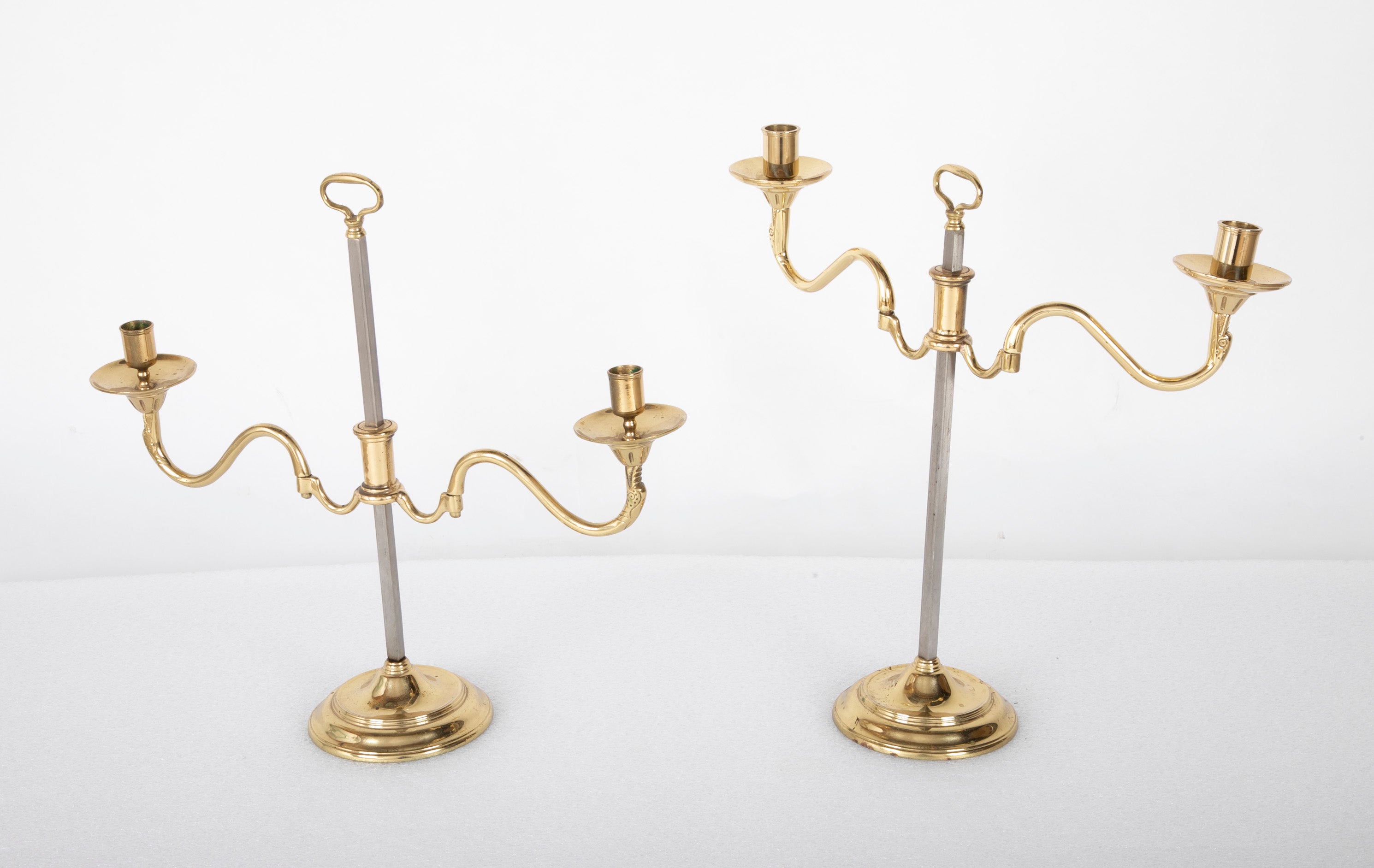 Pair of Brass & Steel adjustable two arm Candleholder