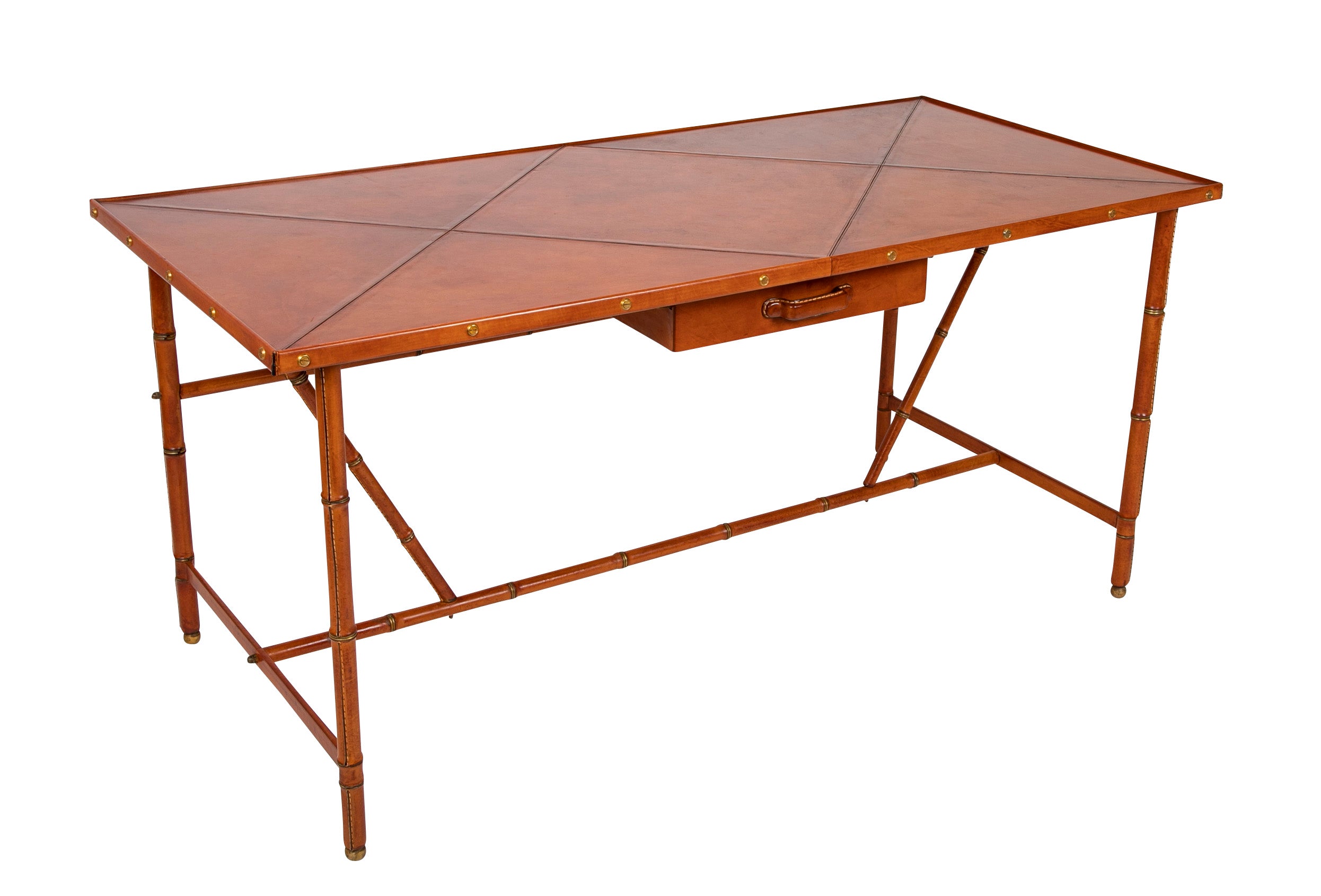 Jacques Adnet Desk of Saddle Stitched Leather over Steel