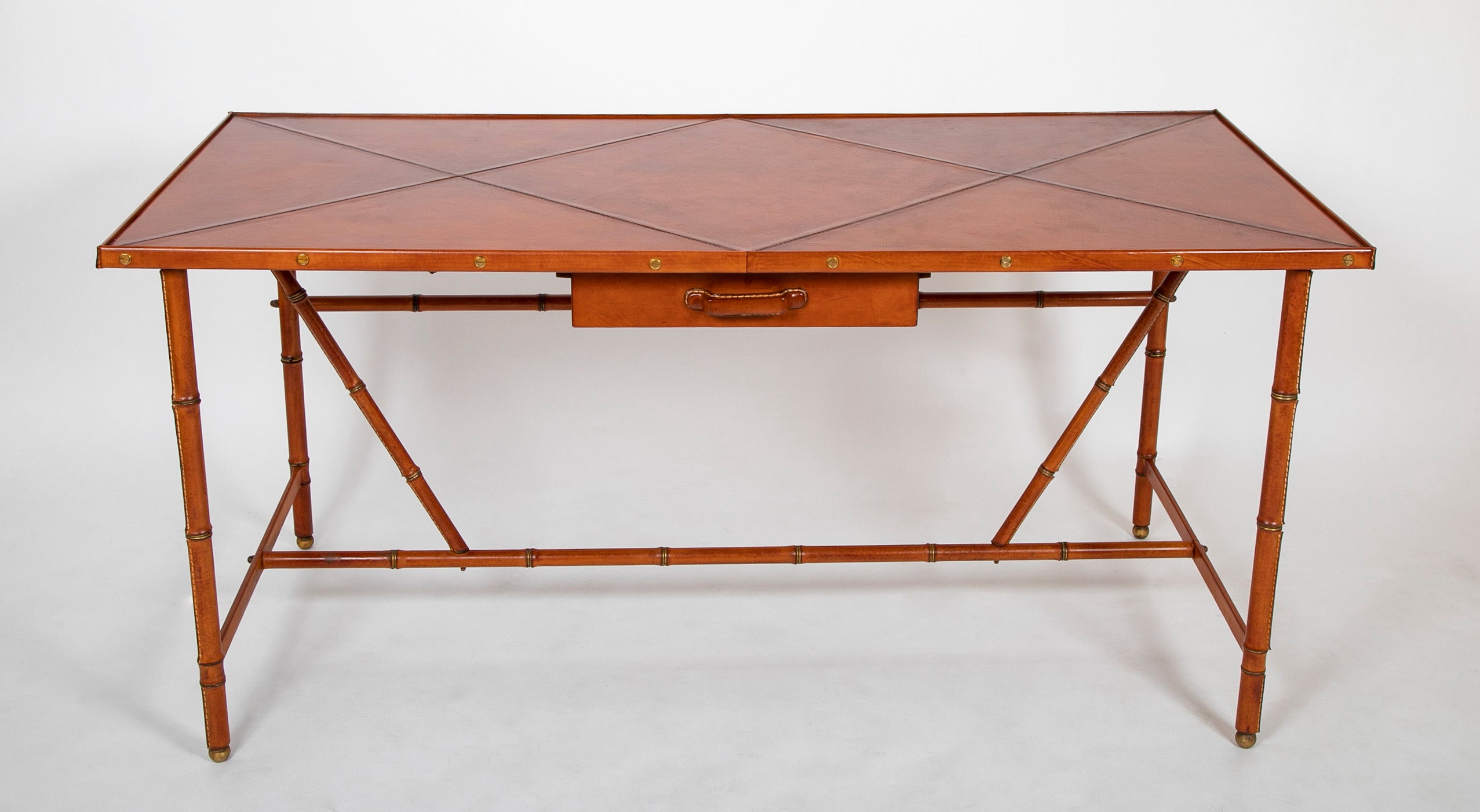 Jacques Adnet Desk of Saddle Stitched Leather over Steel