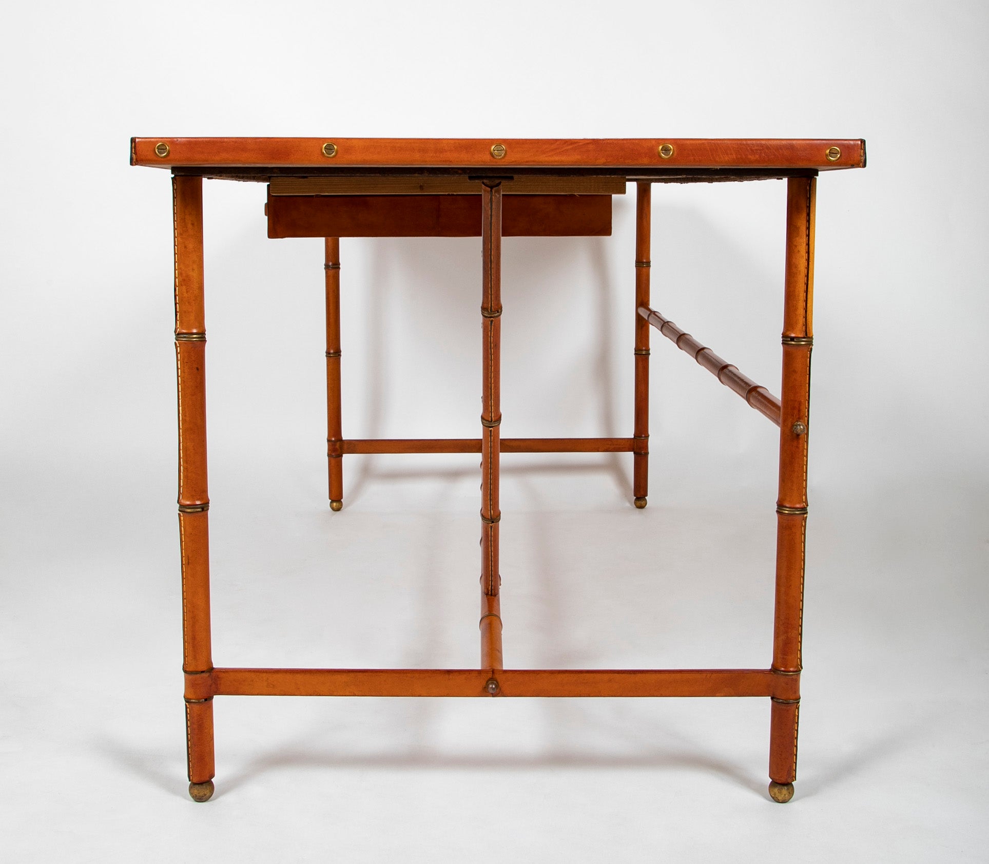 Jacques Adnet Desk of Saddle Stitched Leather over Steel