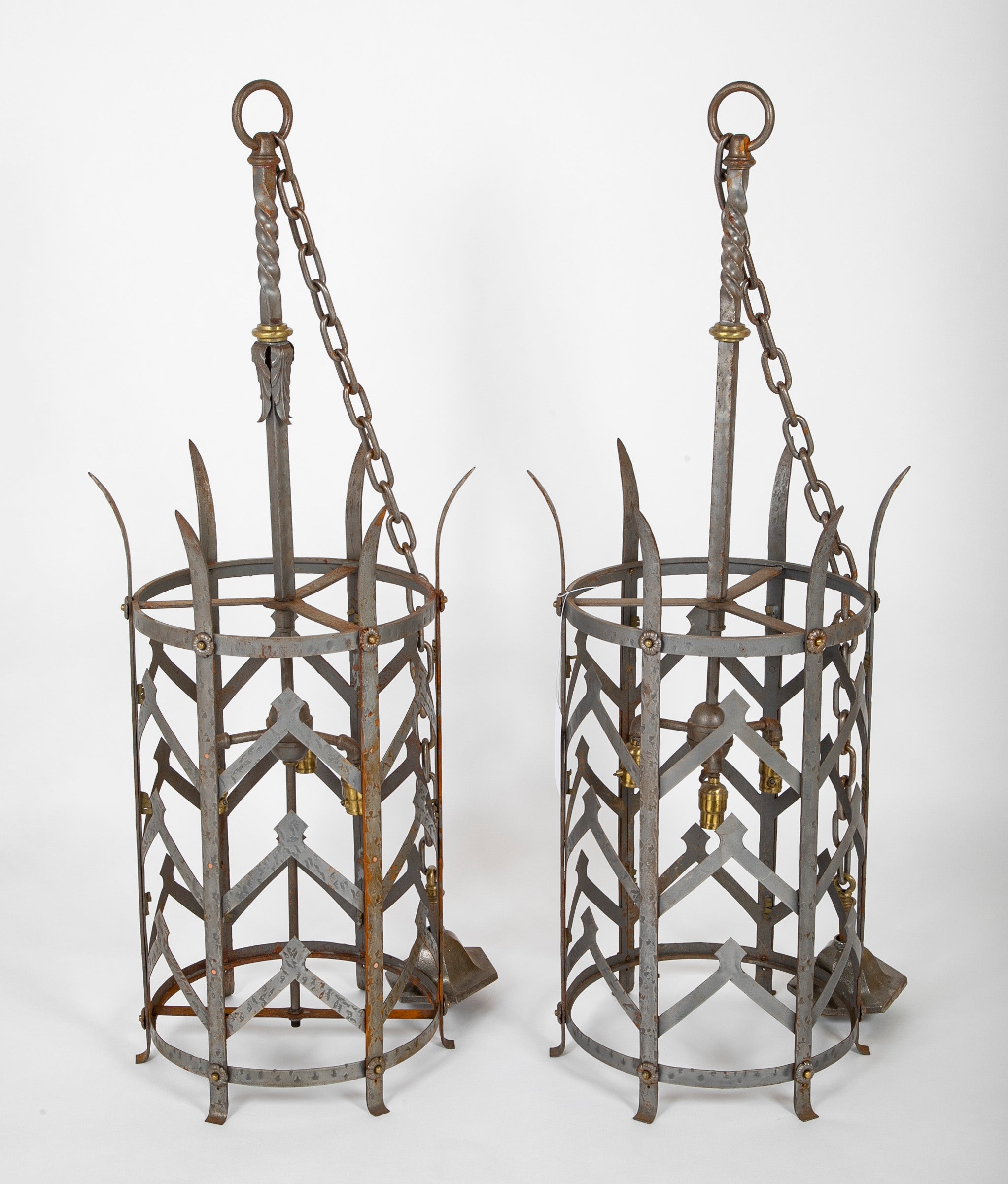 A Pair of Early 20th Century American Wrought Iron Lanterns