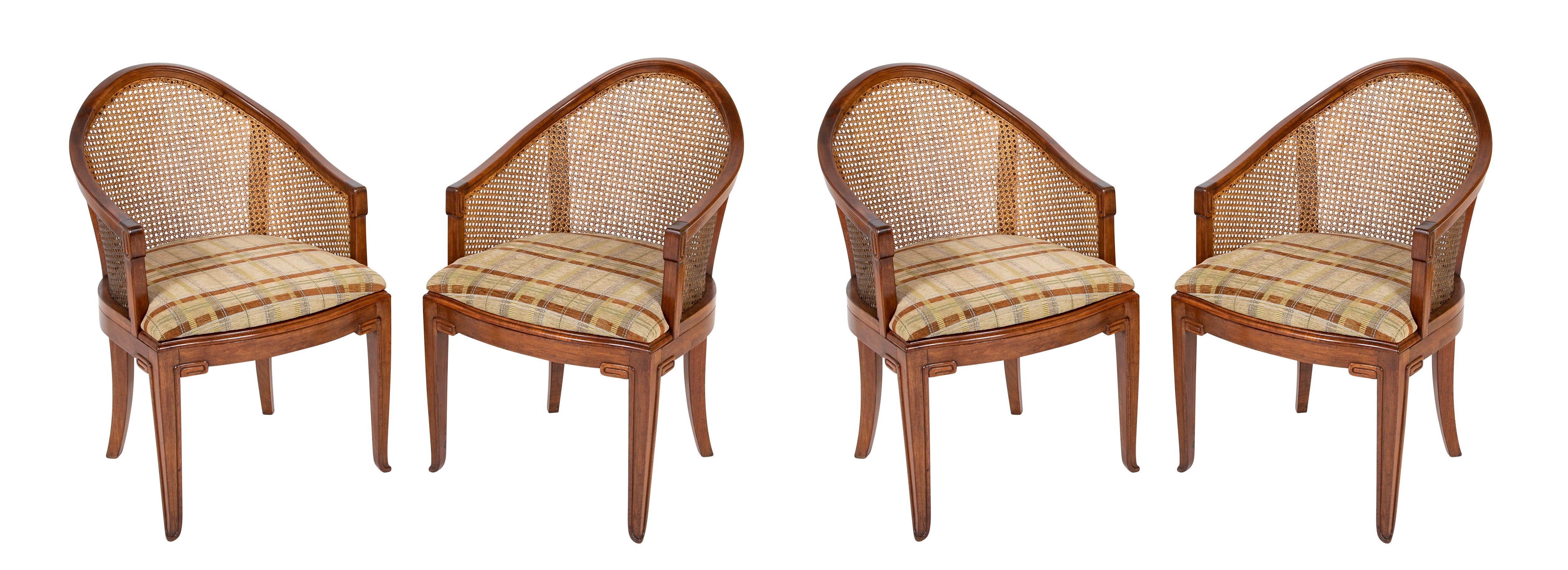 Set of Four Slip Seated Caned Back Armchairs Attributed to Maurice Dufrene