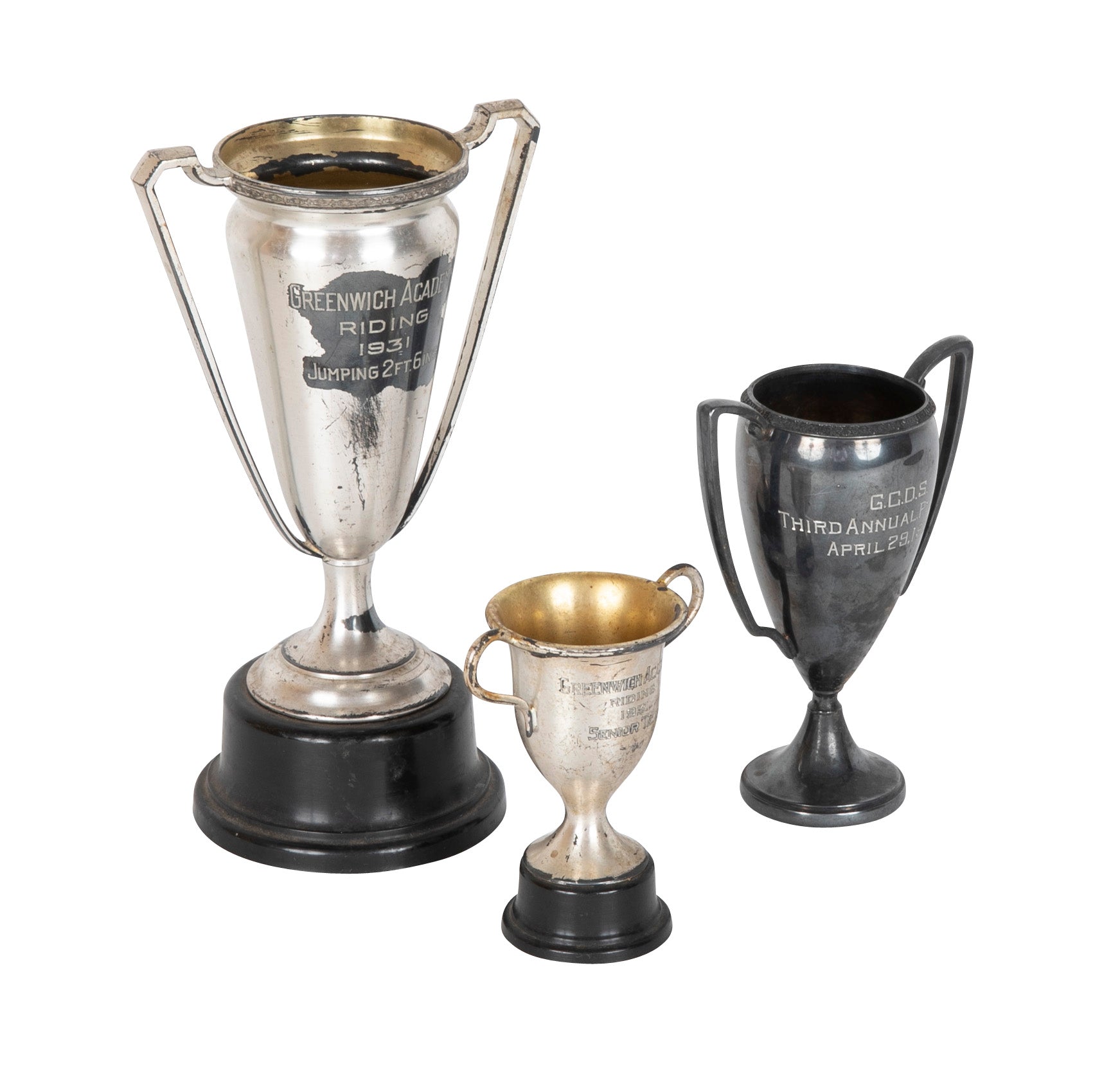 Early 20th Century Set of Three Trophies for Greenwich Academy & GCDS Riding & Pet Shows