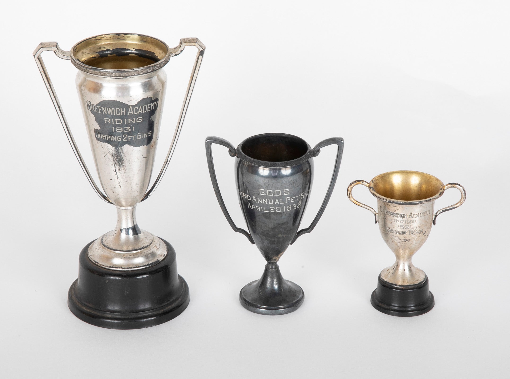Early 20th Century Set of Three Trophies for Greenwich Academy & GCDS Riding & Pet Shows