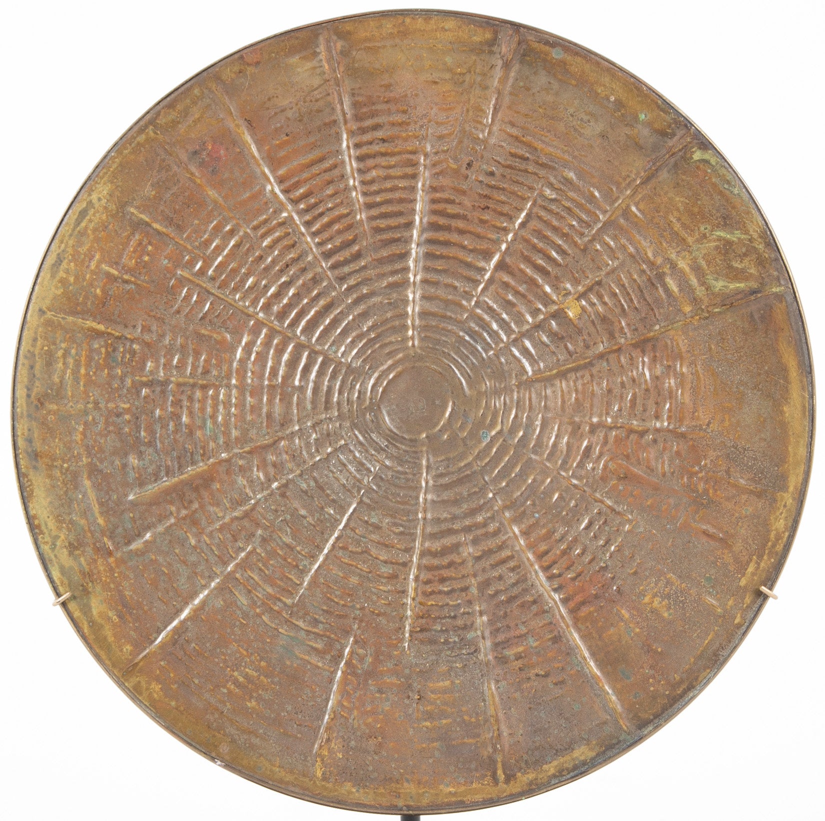 Repousse Copper Tray in Form of Tree Trunk Slice