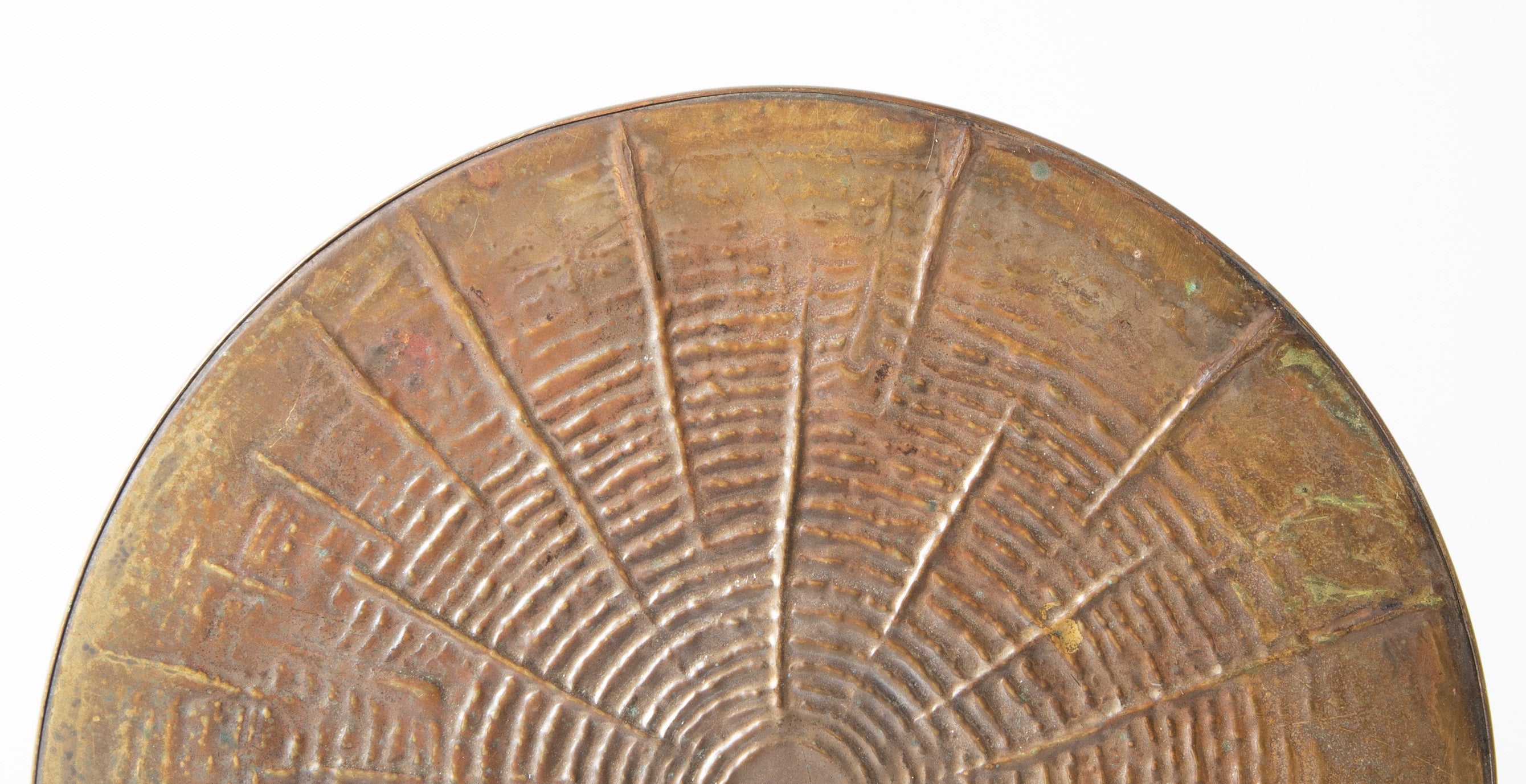 Repousse Copper Tray in Form of Tree Trunk Slice