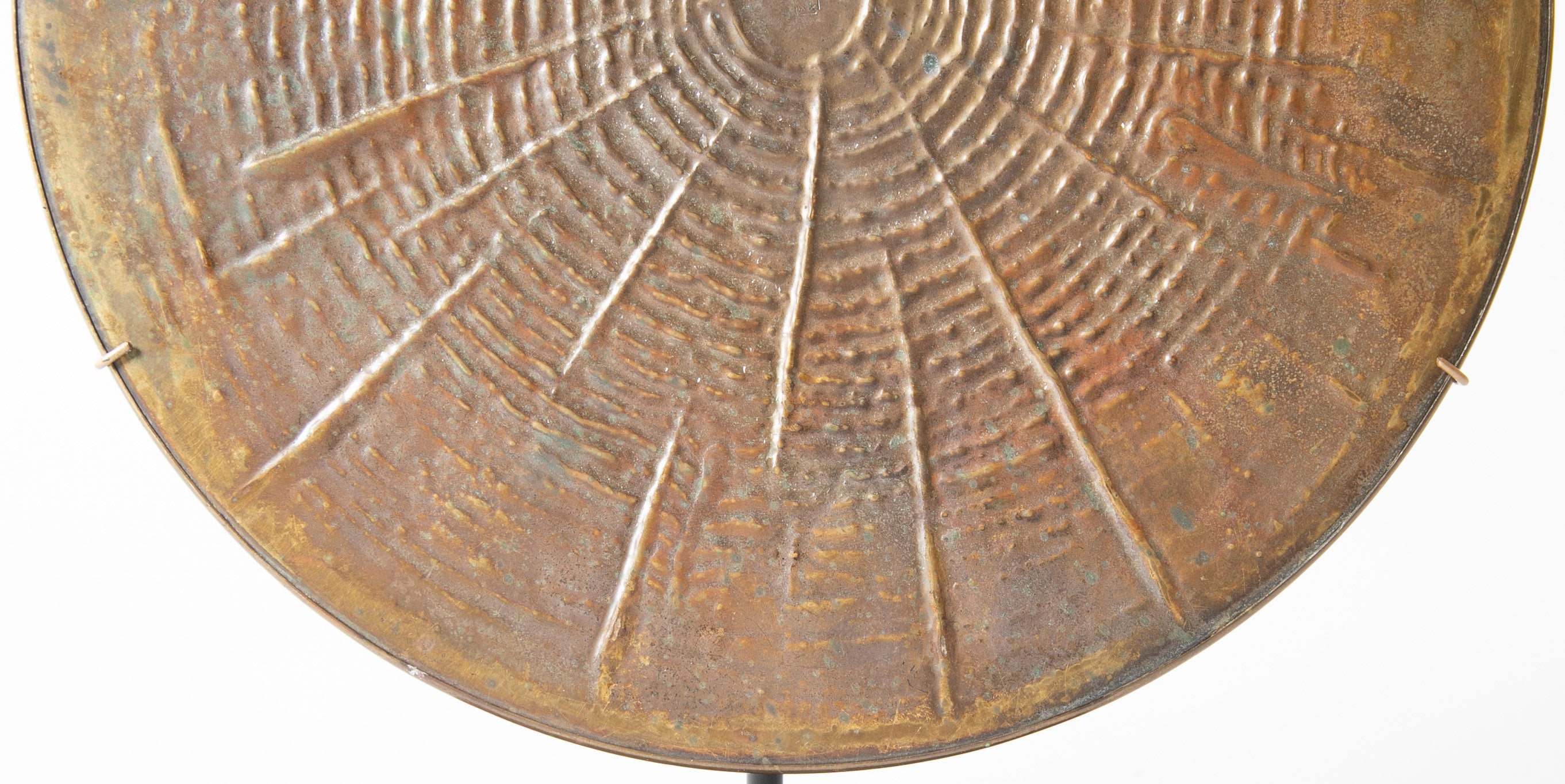 Repousse Copper Tray in Form of Tree Trunk Slice