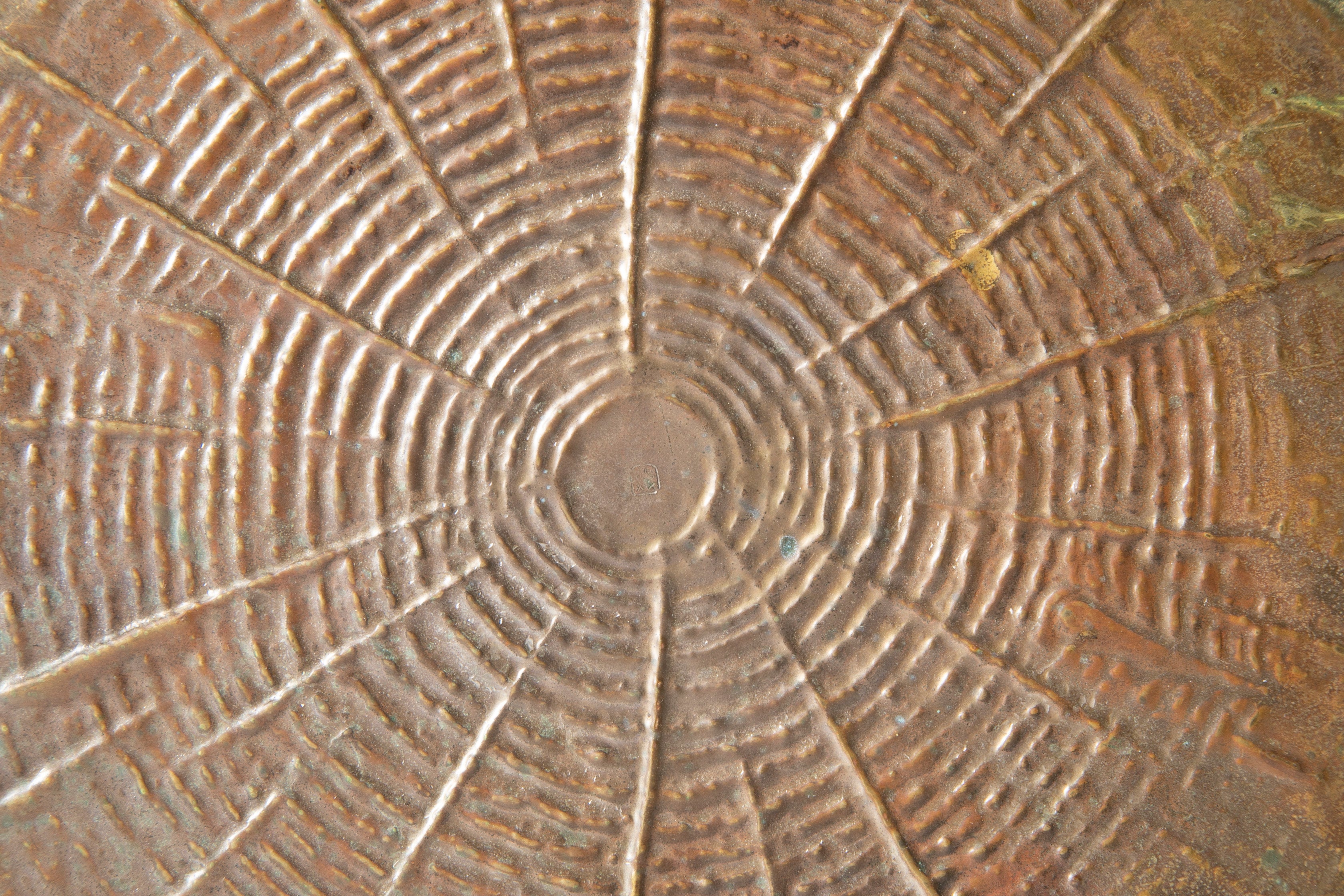 Repousse Copper Tray in Form of Tree Trunk Slice