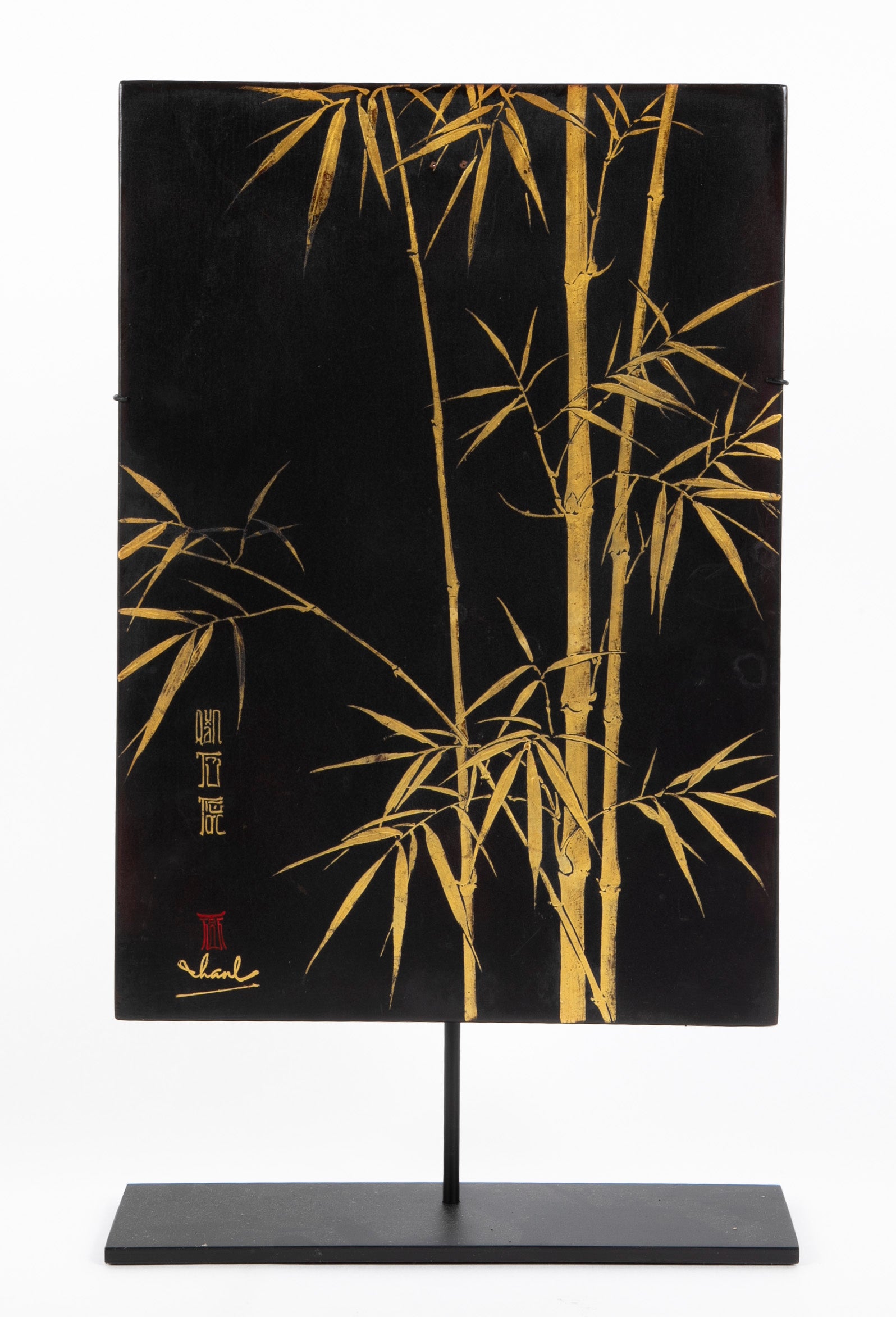 Truong van Thanh Wood panel with Black & Gold Depiction of Bamboo