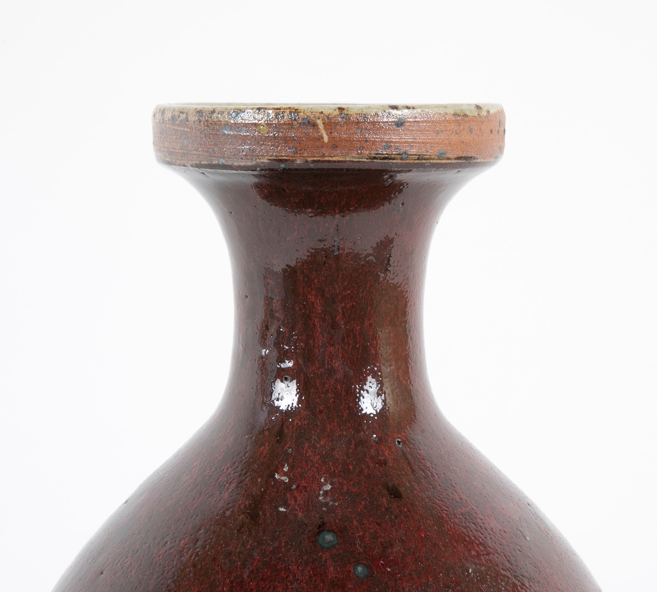 Vassil Ivanoff Stoneware Baluster Vase with Oxblood Dripped Glaze on Beige