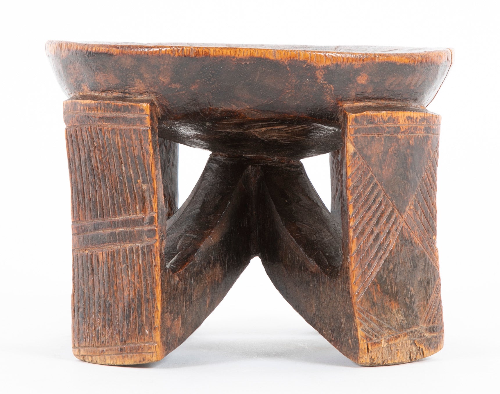 Zambia Wood Miniature Stool with Incised Designs on Each Leg