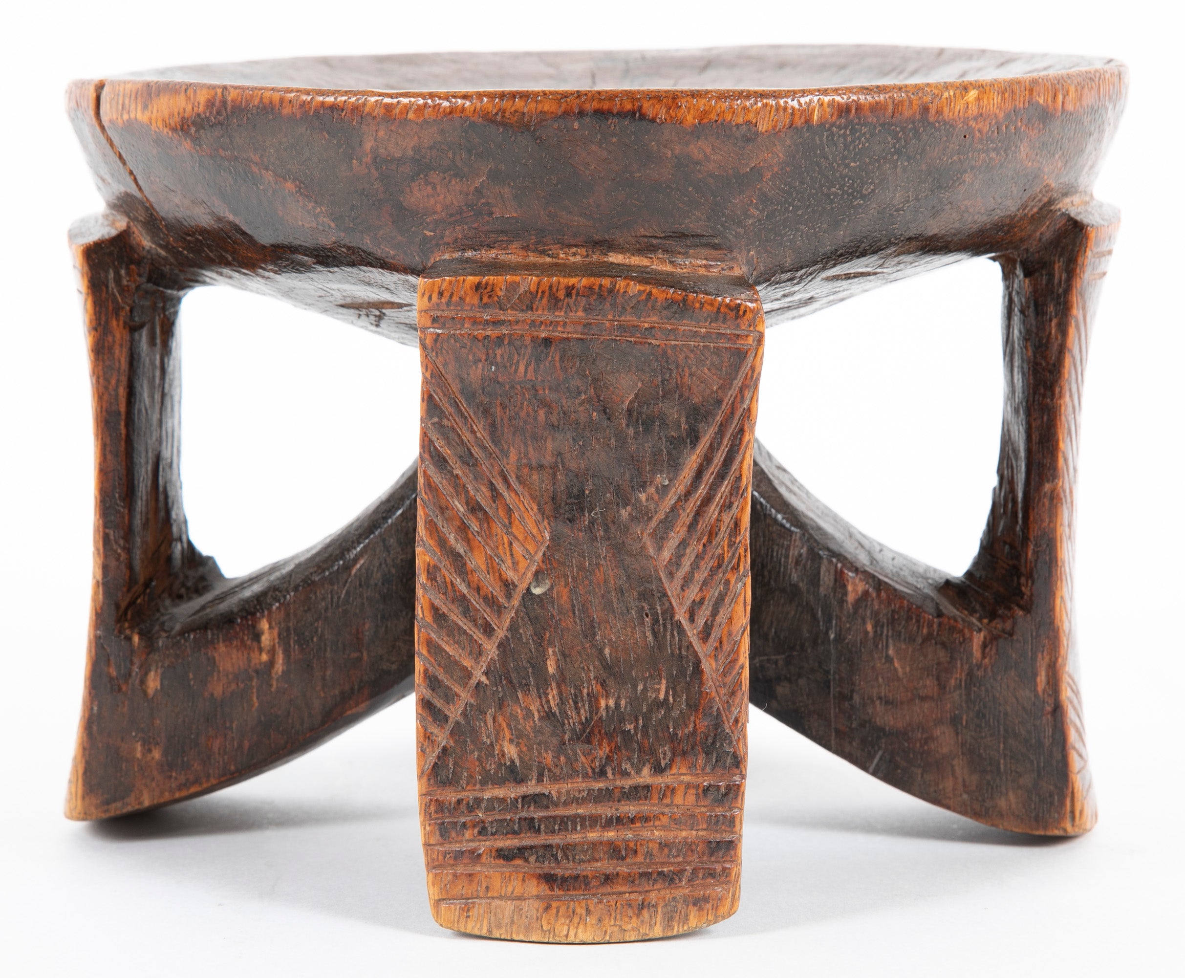 Zambia Wood Miniature Stool with Incised Designs on Each Leg