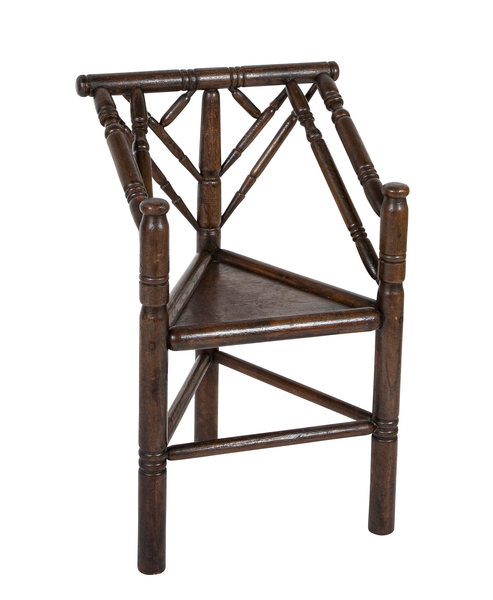 Jacobean Style 3 Legged Chair with Plank Seat & Turned Spindles