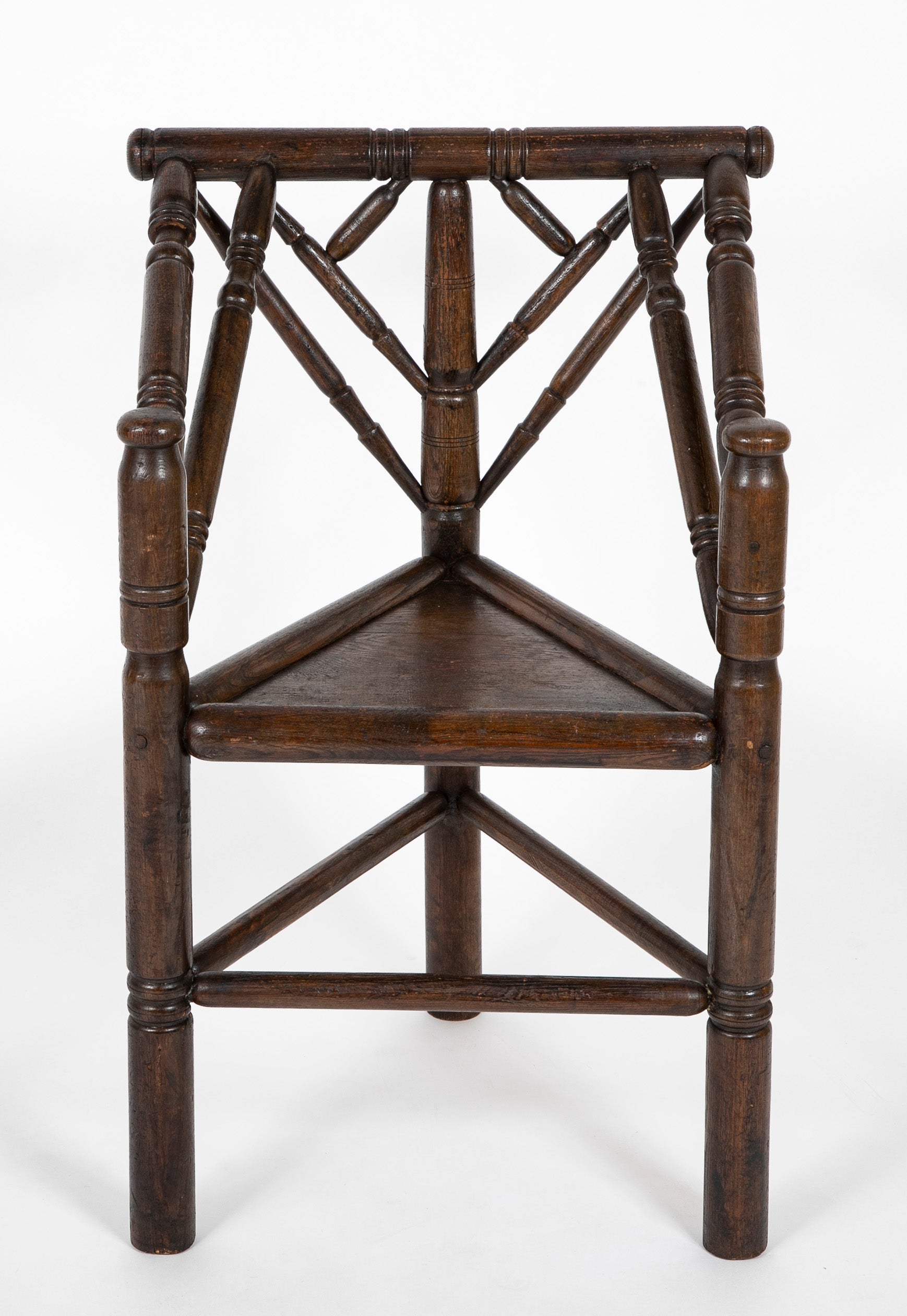 Jacobean Style 3 Legged Chair with Plank Seat & Turned Spindles