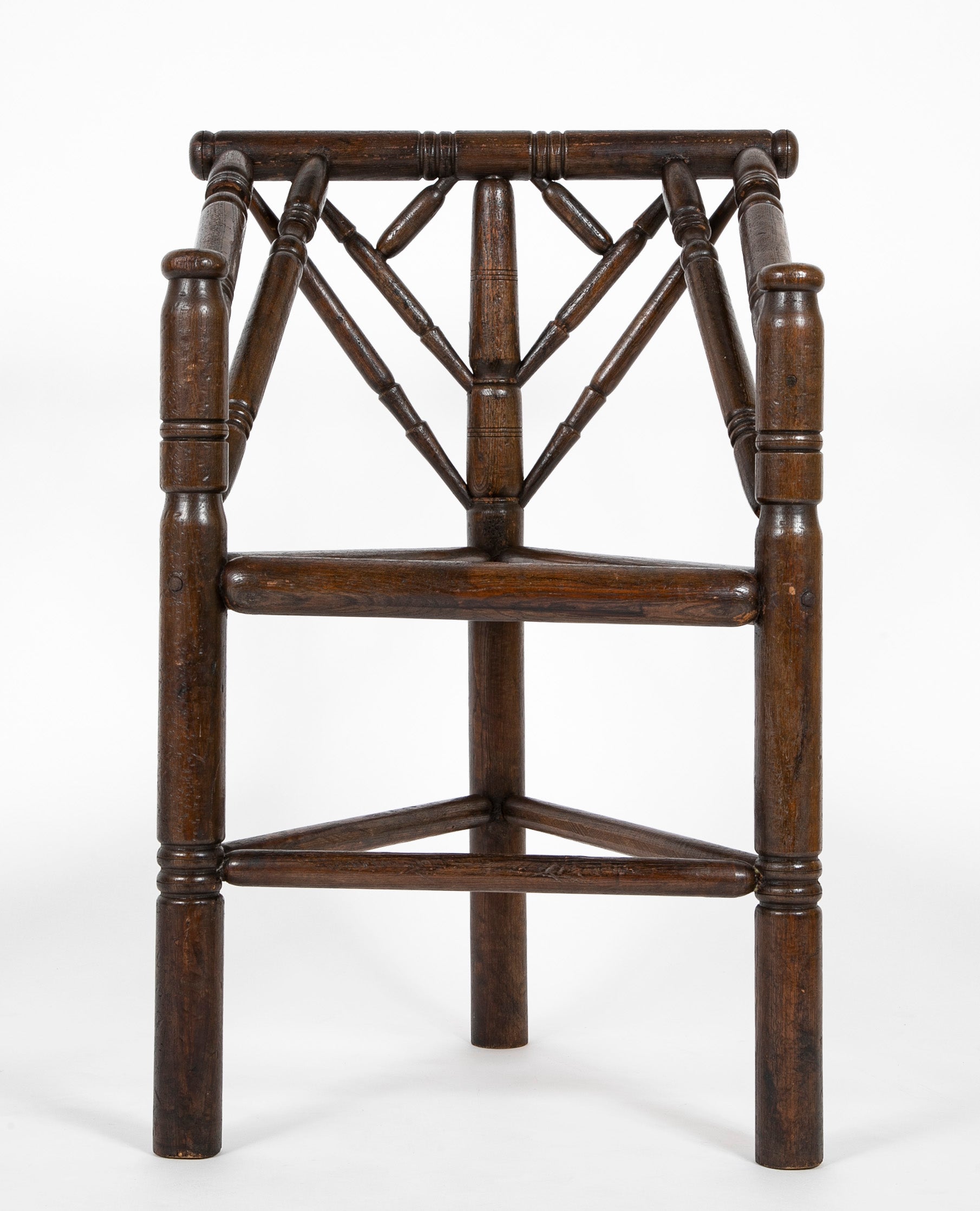 Jacobean Style 3 Legged Chair with Plank Seat & Turned Spindles