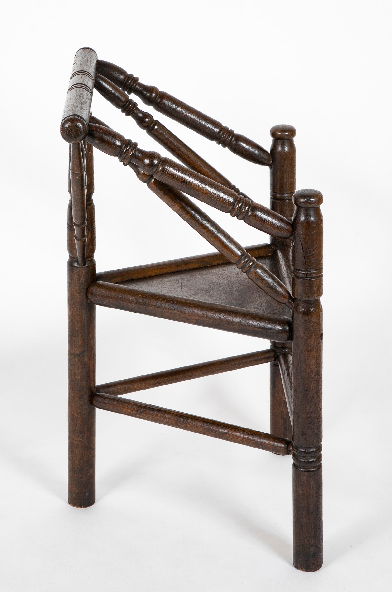 Jacobean Style 3 Legged Chair with Plank Seat & Turned Spindles