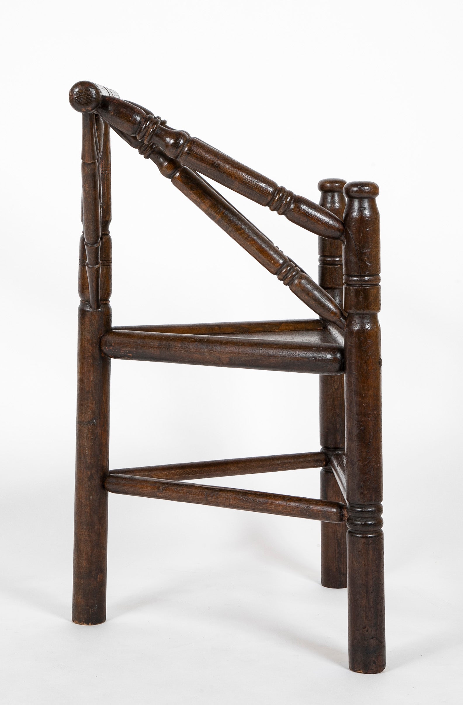 Jacobean Style 3 Legged Chair with Plank Seat & Turned Spindles