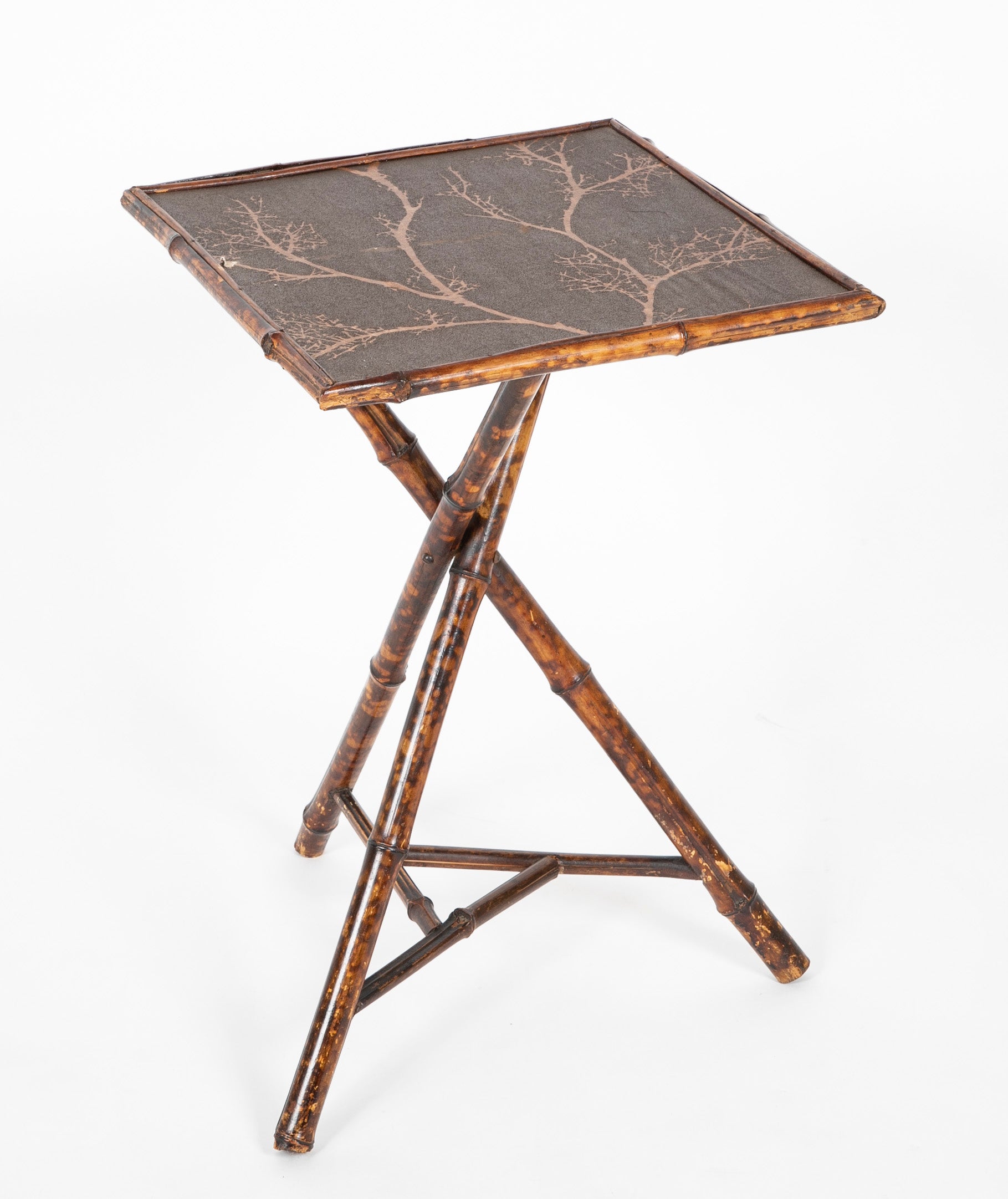 English Tripod Square Bamboo Side Table