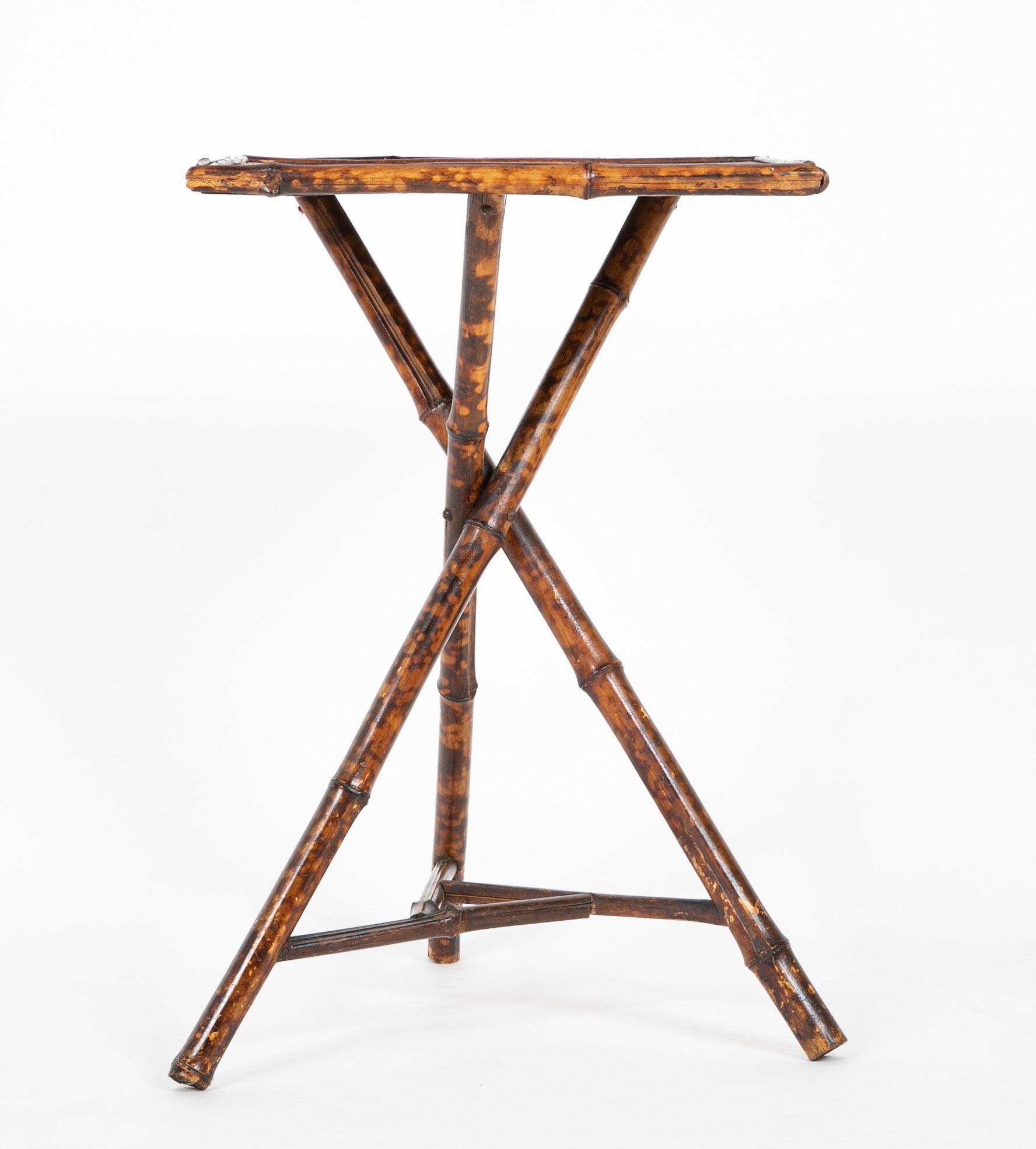 English Tripod Square Bamboo Side Table