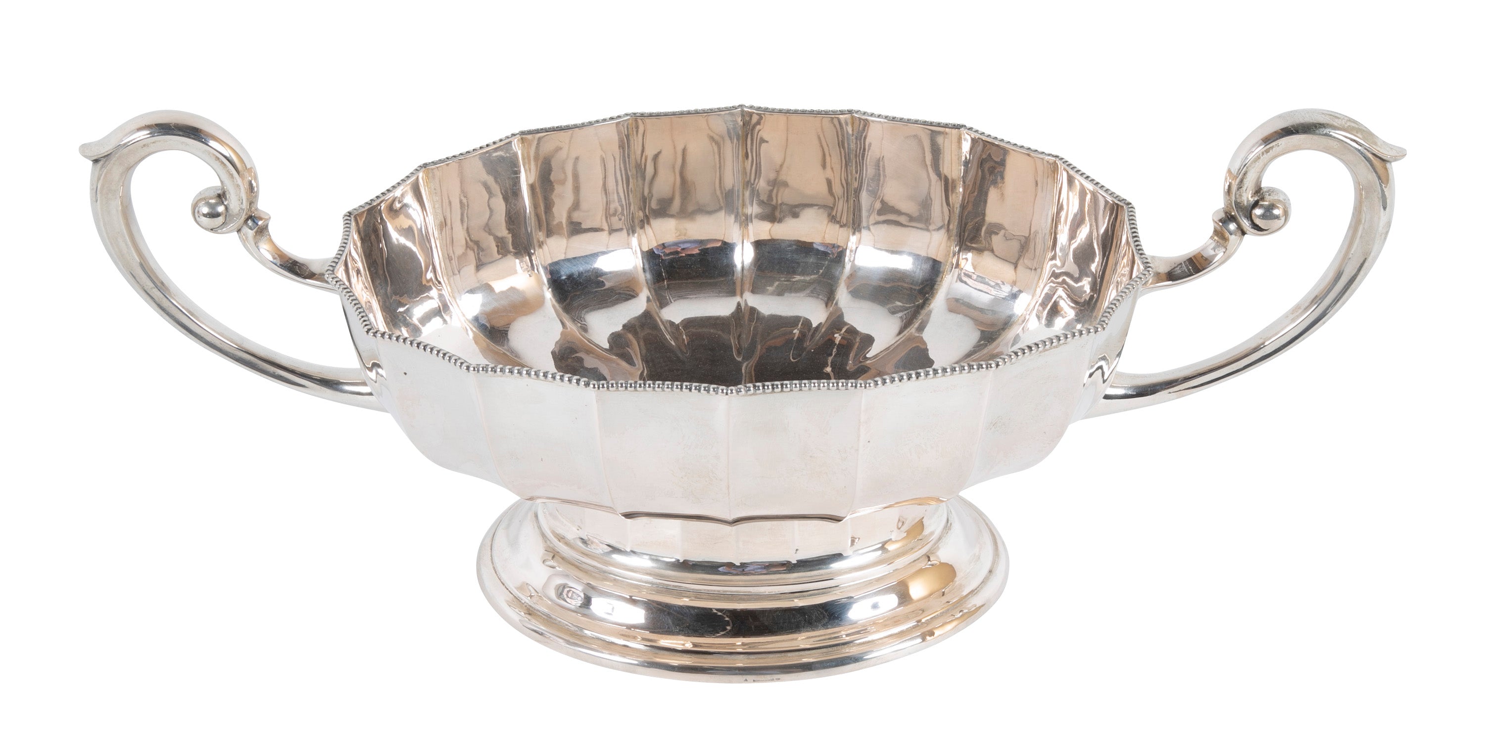 Anton Henrik Zipper Faceted Center Sterling Silver Double Handled Bowl