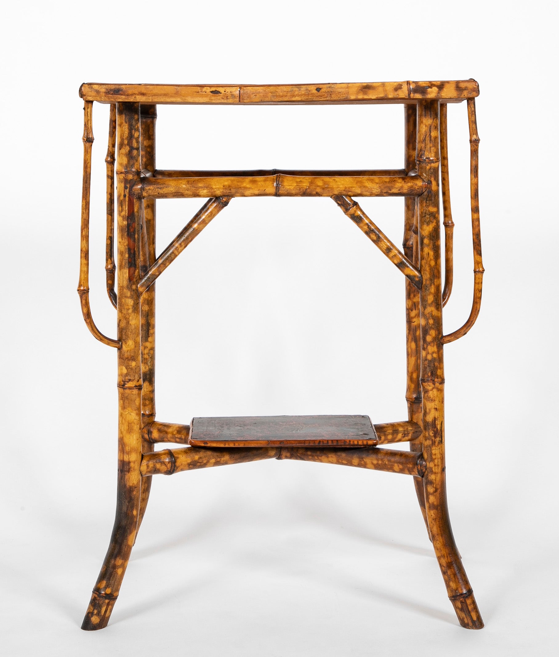 Two Tiered Bamboo Table with Black Lacquered Top