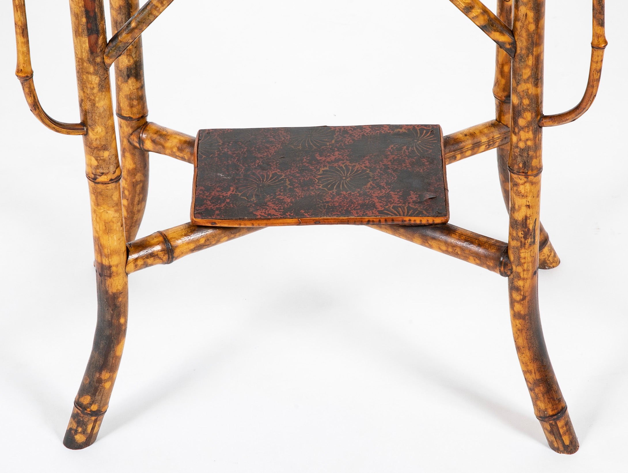 Two Tiered Bamboo Table with Black Lacquered Top