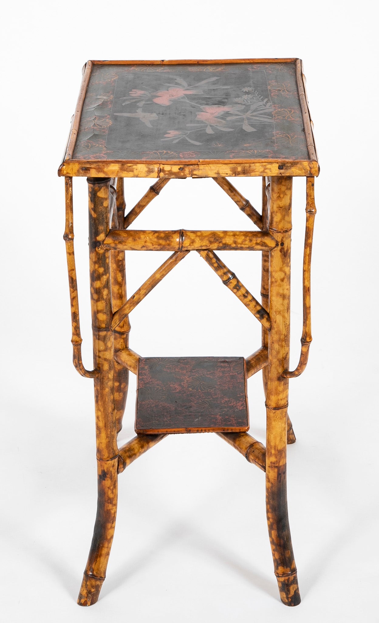 Two Tiered Bamboo Table with Black Lacquered Top