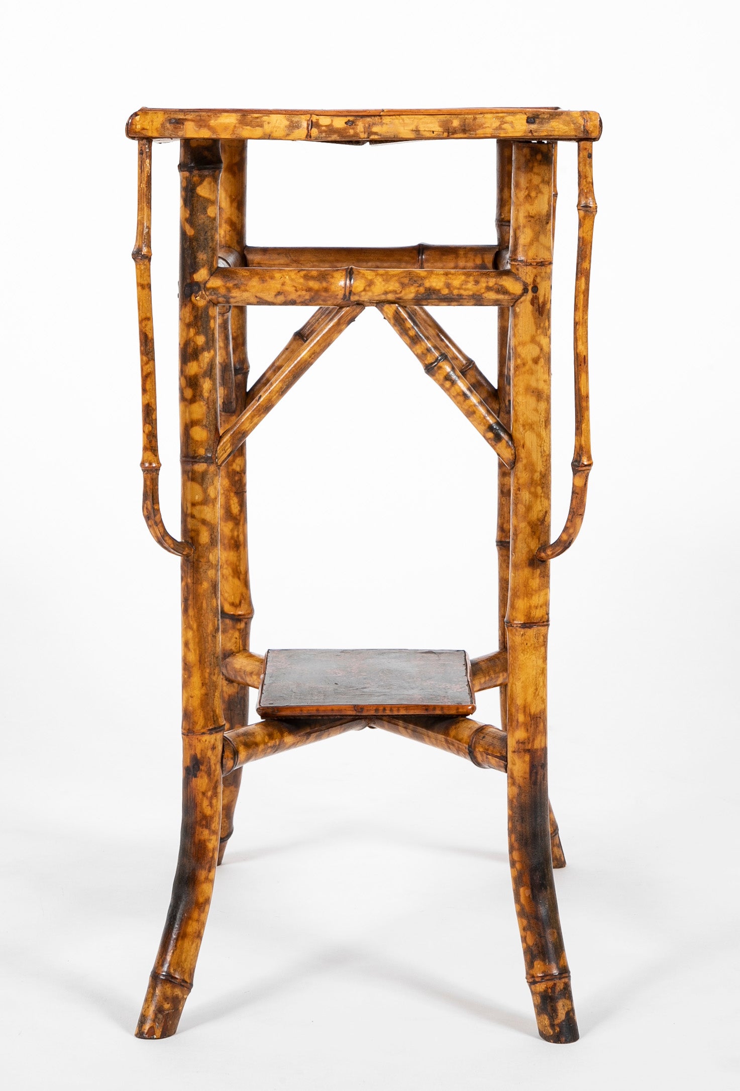 Two Tiered Bamboo Table with Black Lacquered Top