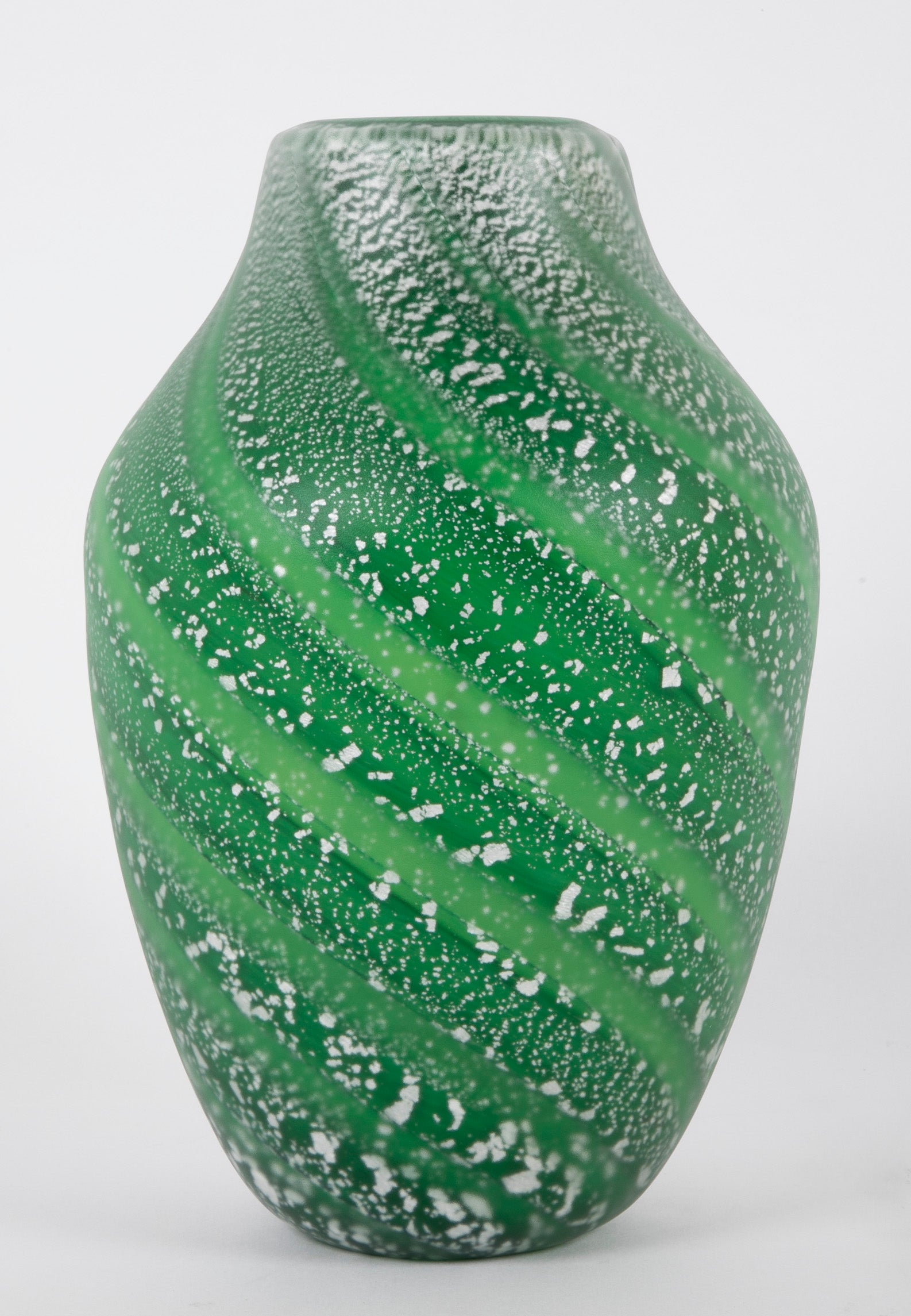 Green Art Glass Vase by Japanese Master Glass Artist Hisatoshi Iwata