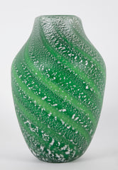 Green Art Glass Vase by Japanese Master Glass Artist Hisatoshi Iwata