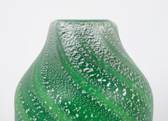 Green Art Glass Vase by Japanese Master Glass Artist Hisatoshi Iwata