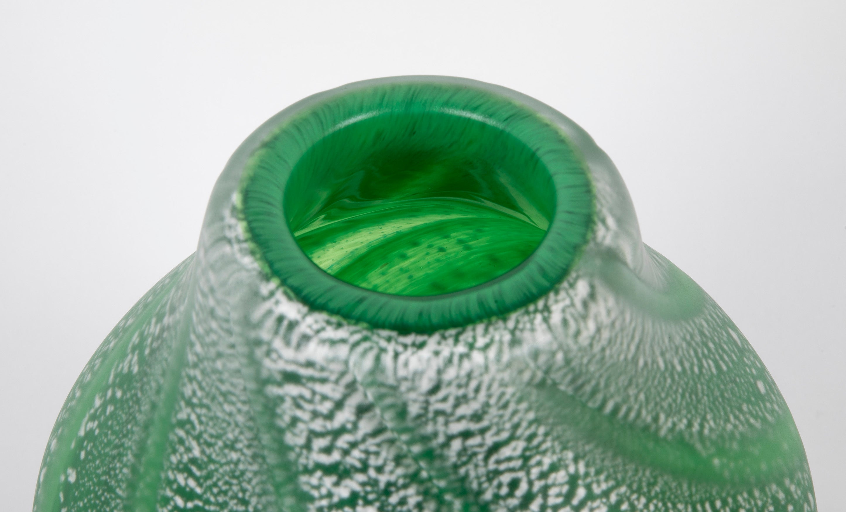 Green Art Glass Vase by Japanese Master Glass Artist Hisatoshi Iwata