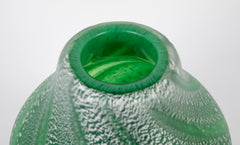 Green Art Glass Vase by Japanese Master Glass Artist Hisatoshi Iwata