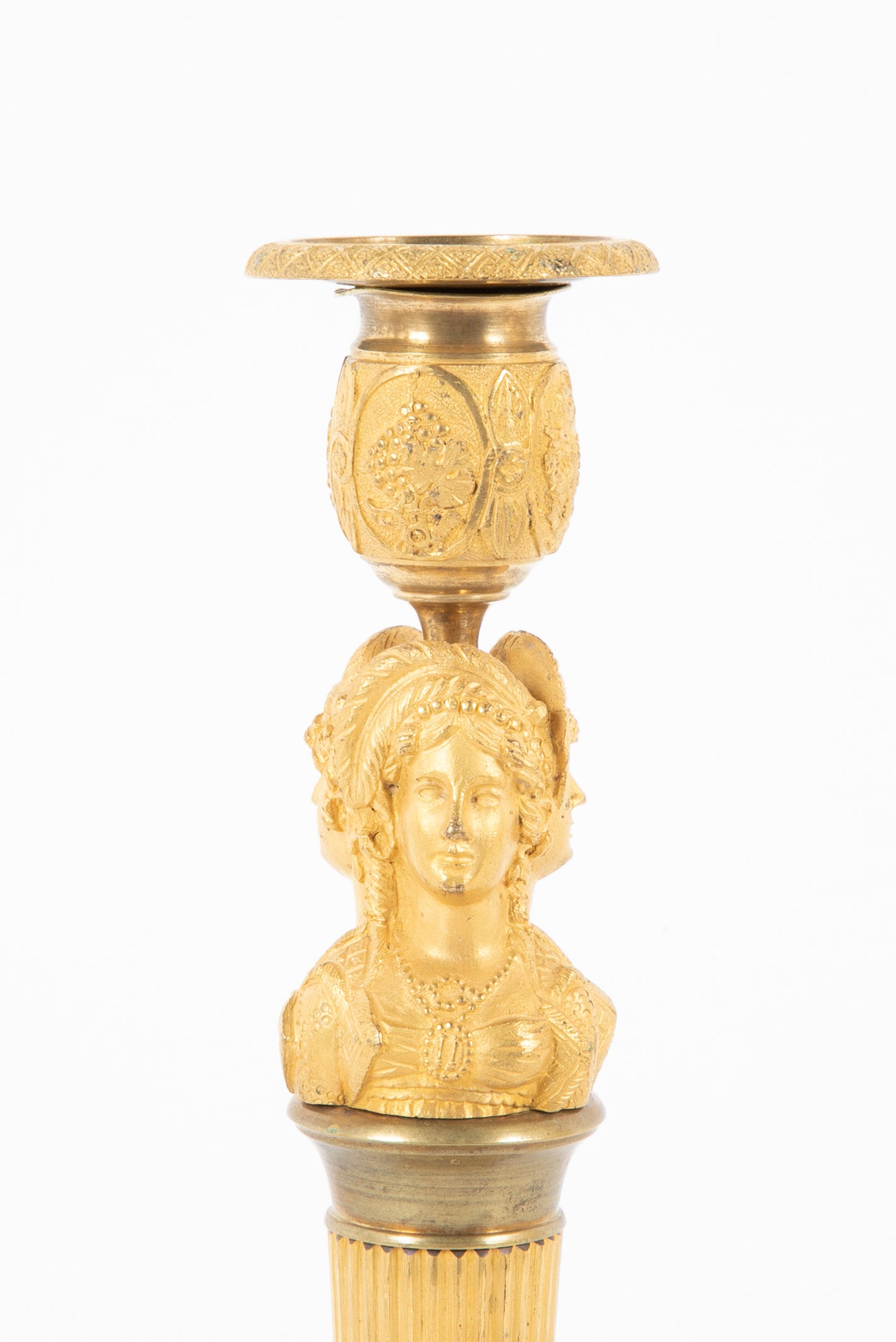 Pair of French Bronze d'Ore Candlesticks with Female figures as Column