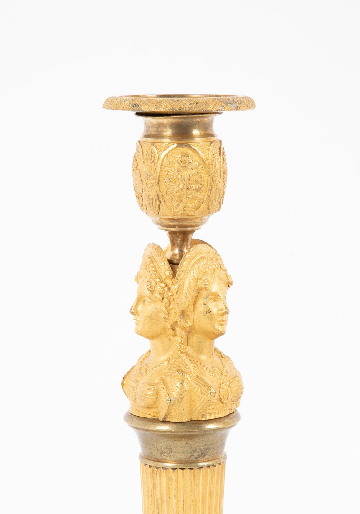 Pair of French Bronze d'Ore Candlesticks with Female figures as Column
