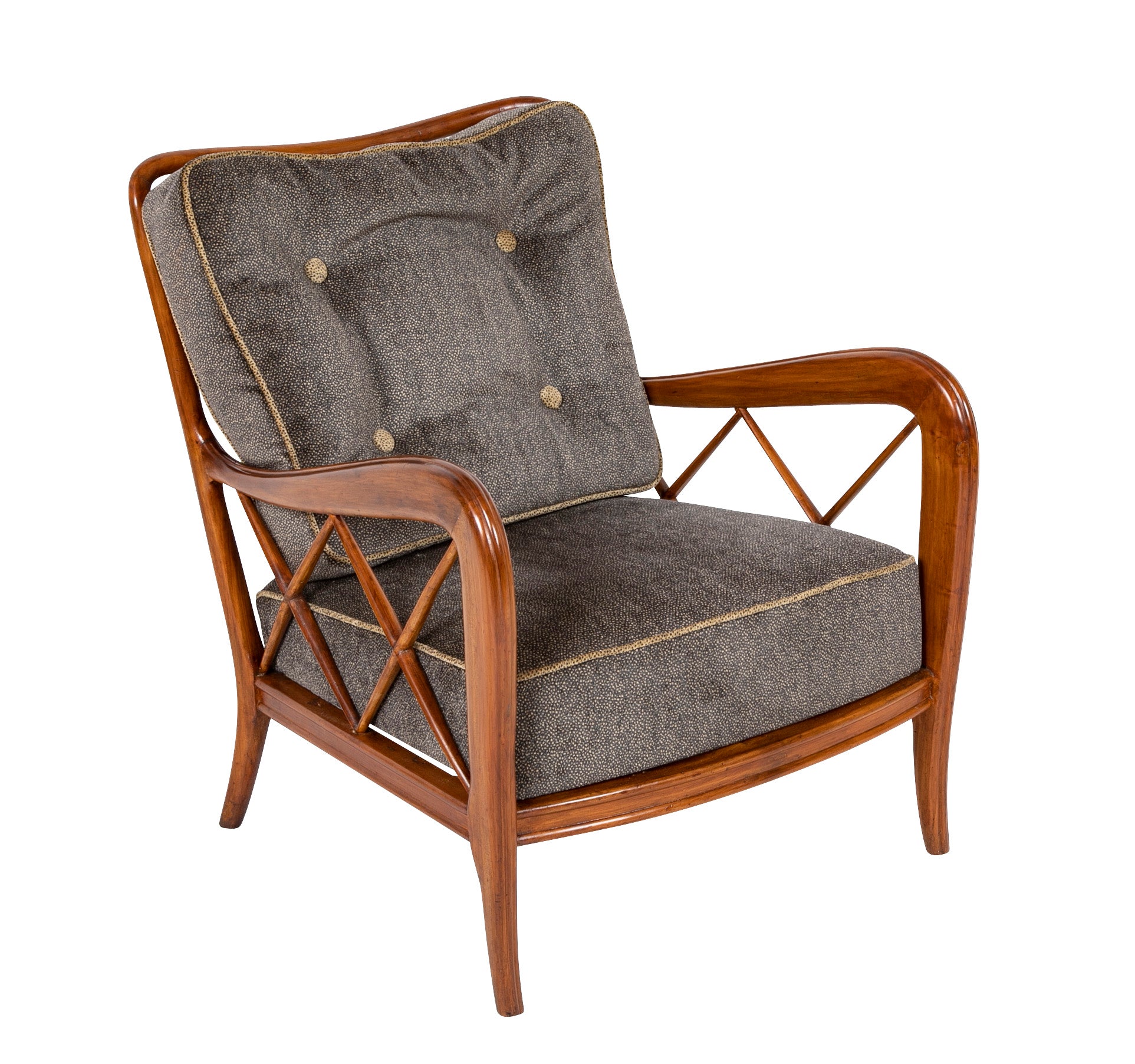 A Pair of Mid-Century Open Arm Chairs with Ottomans Attributed to Paolo Buffa