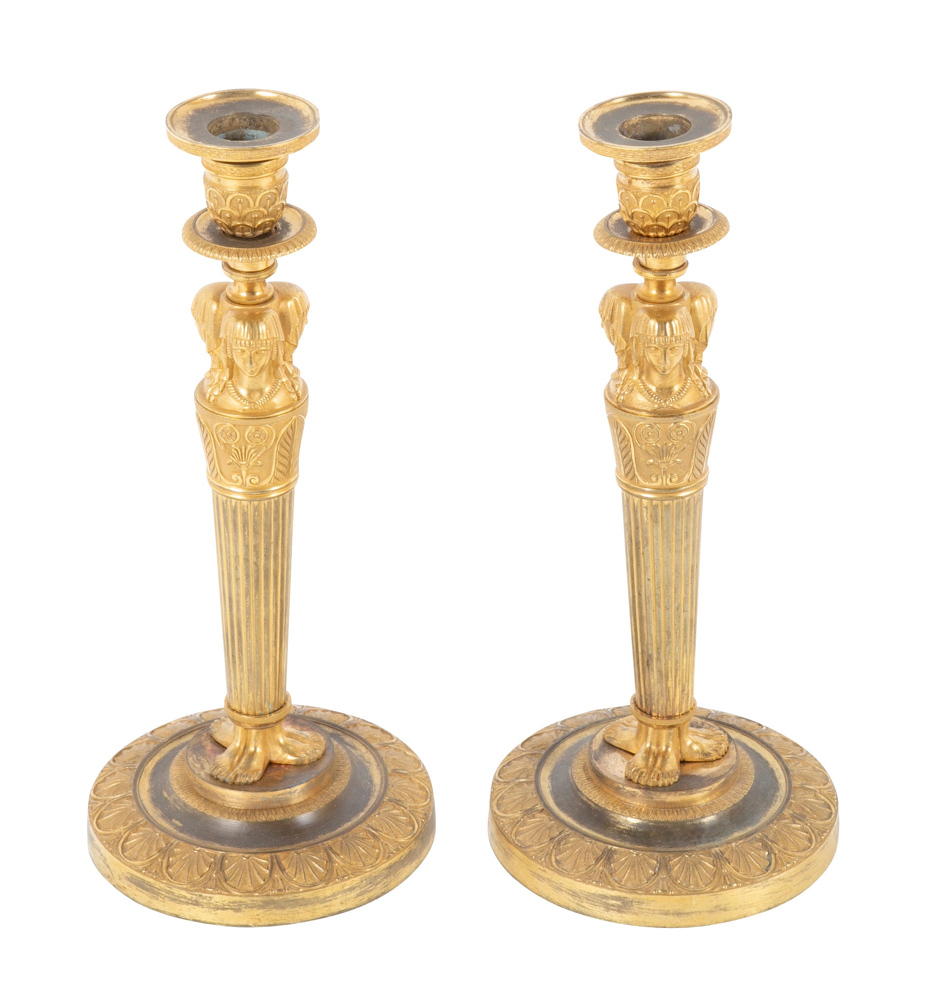 Pair of French Consulat Ormolu Candlesticks