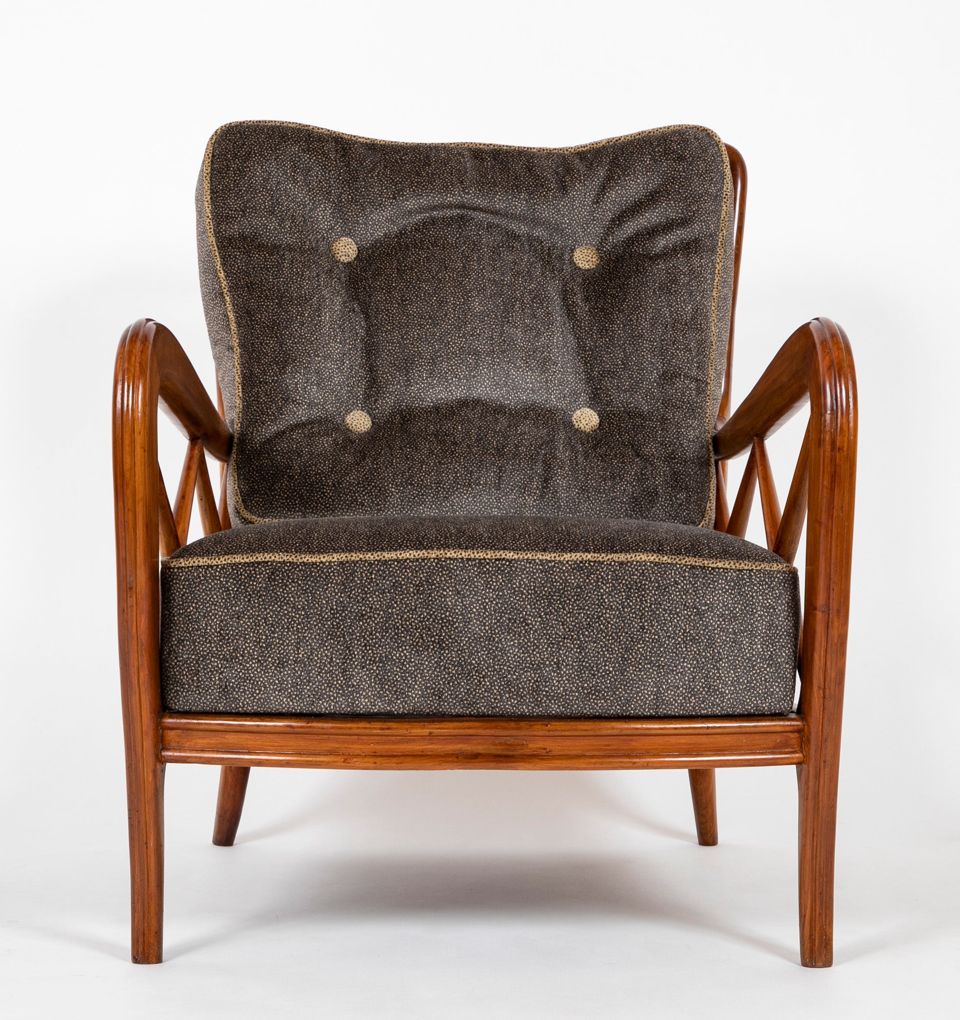 A Pair of Mid-Century Open Arm Chairs with Ottomans Attributed to Paolo Buffa