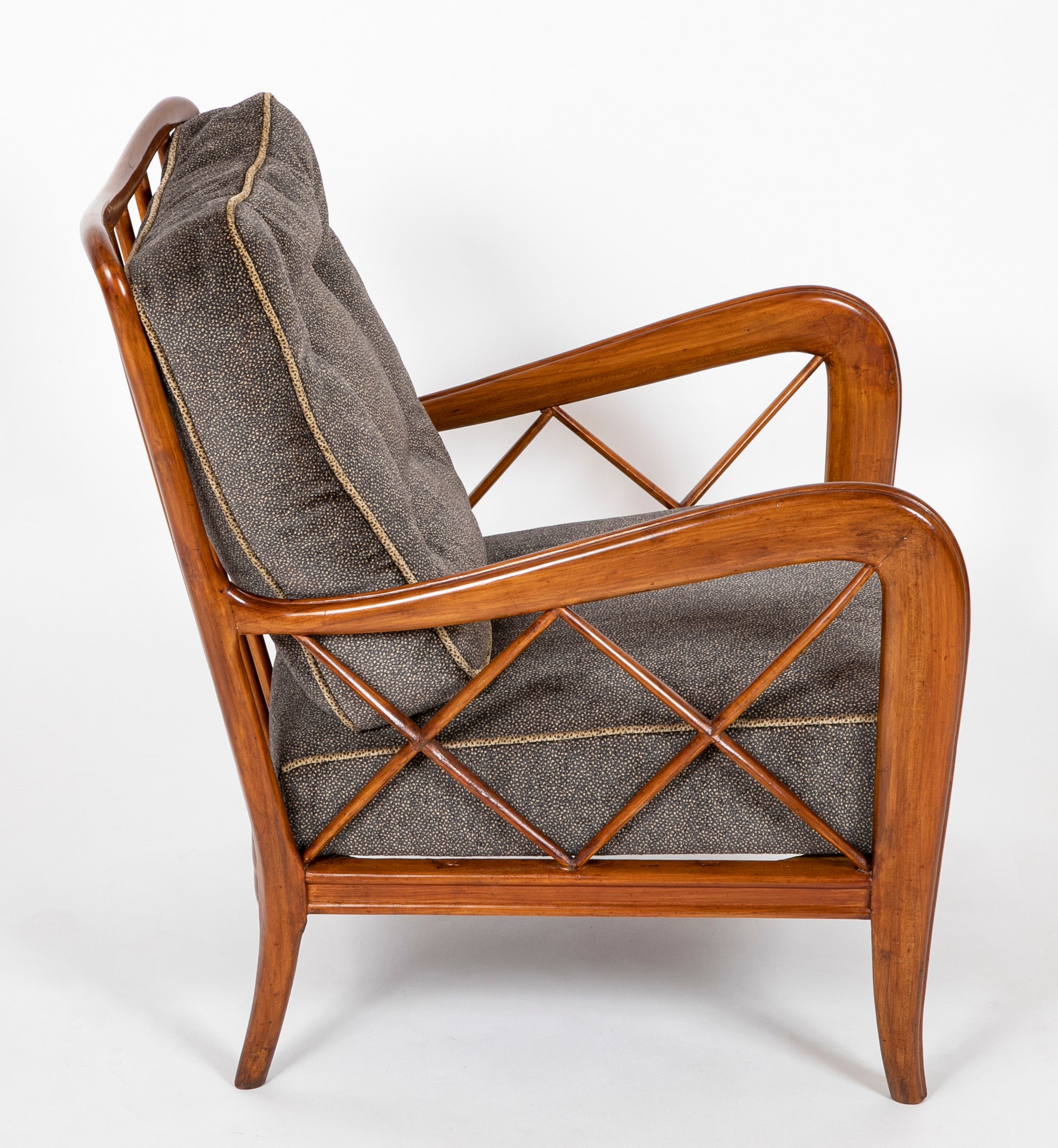 A Pair of Mid-Century Open Arm Chairs with Ottomans Attributed to Paolo Buffa