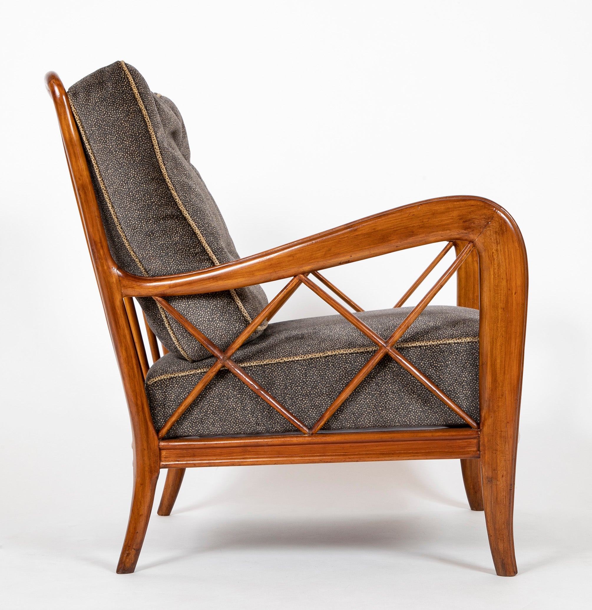 A Pair of Mid-Century Open Arm Chairs with Ottomans Attributed to Paolo Buffa