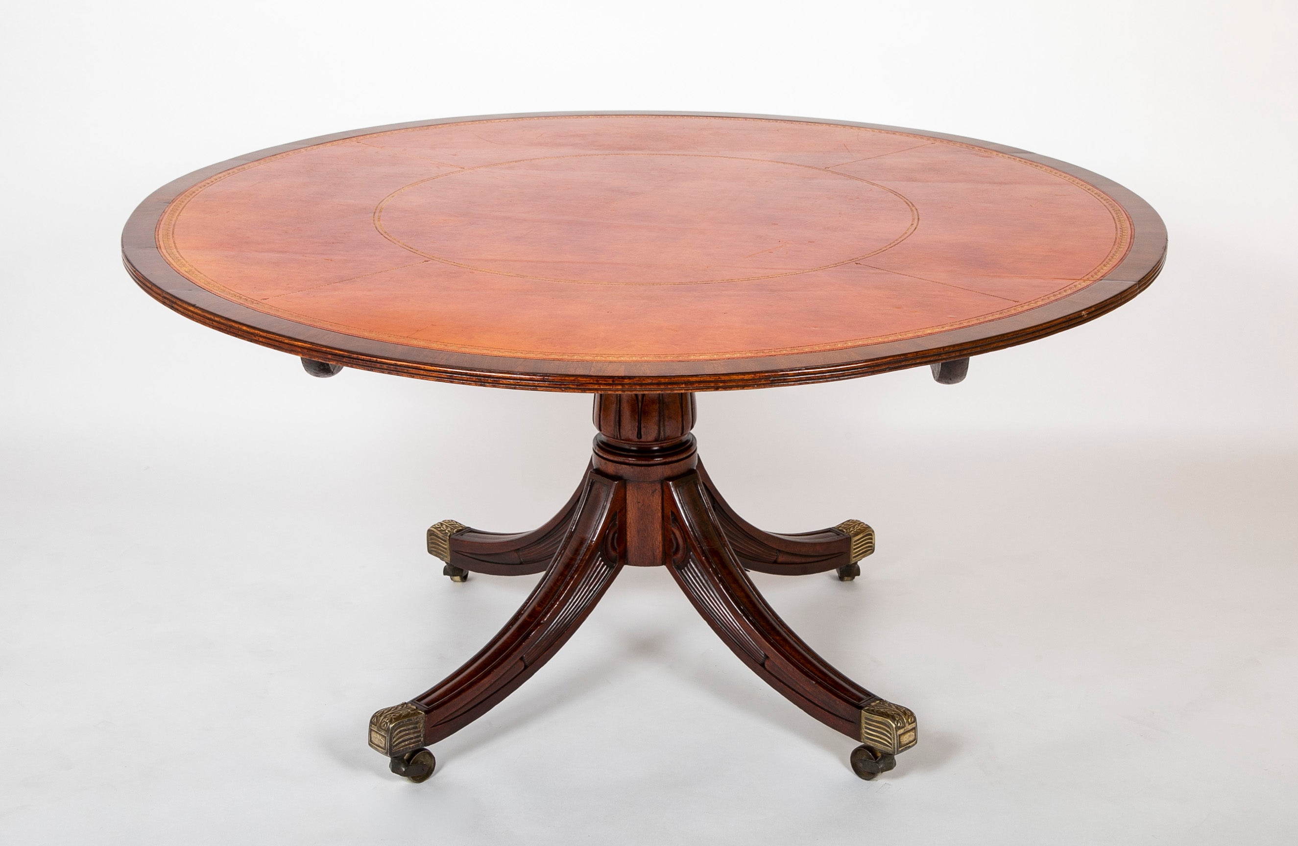 English Mahogany Tilt Top Center Table with Leather Lined Top