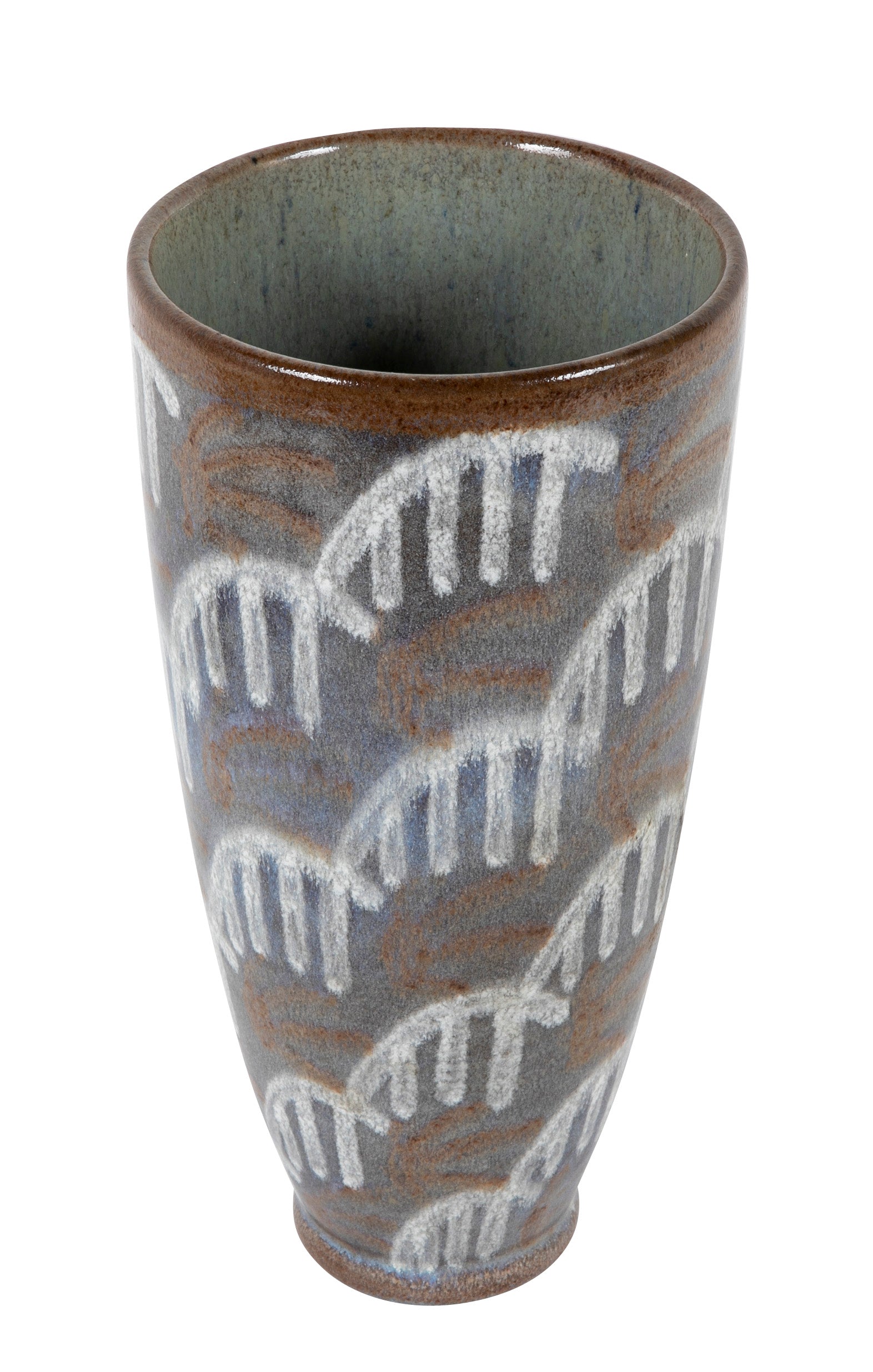 Andre Naudy for Sevres Vase with White on Brown Design