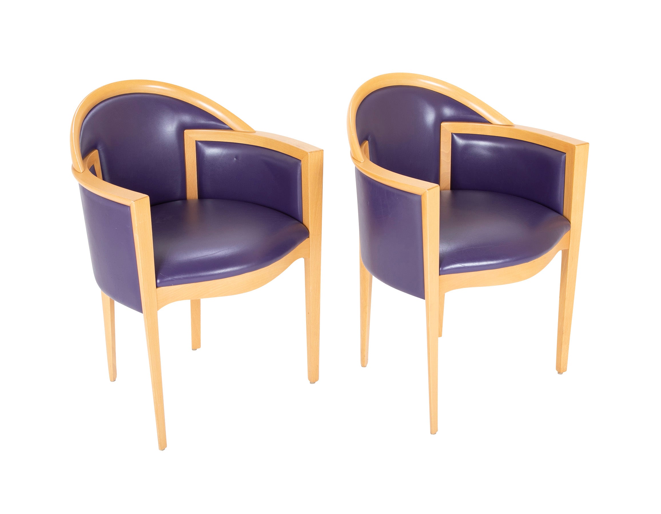 Pair of Italian Purple Leather Beechwood Chairs