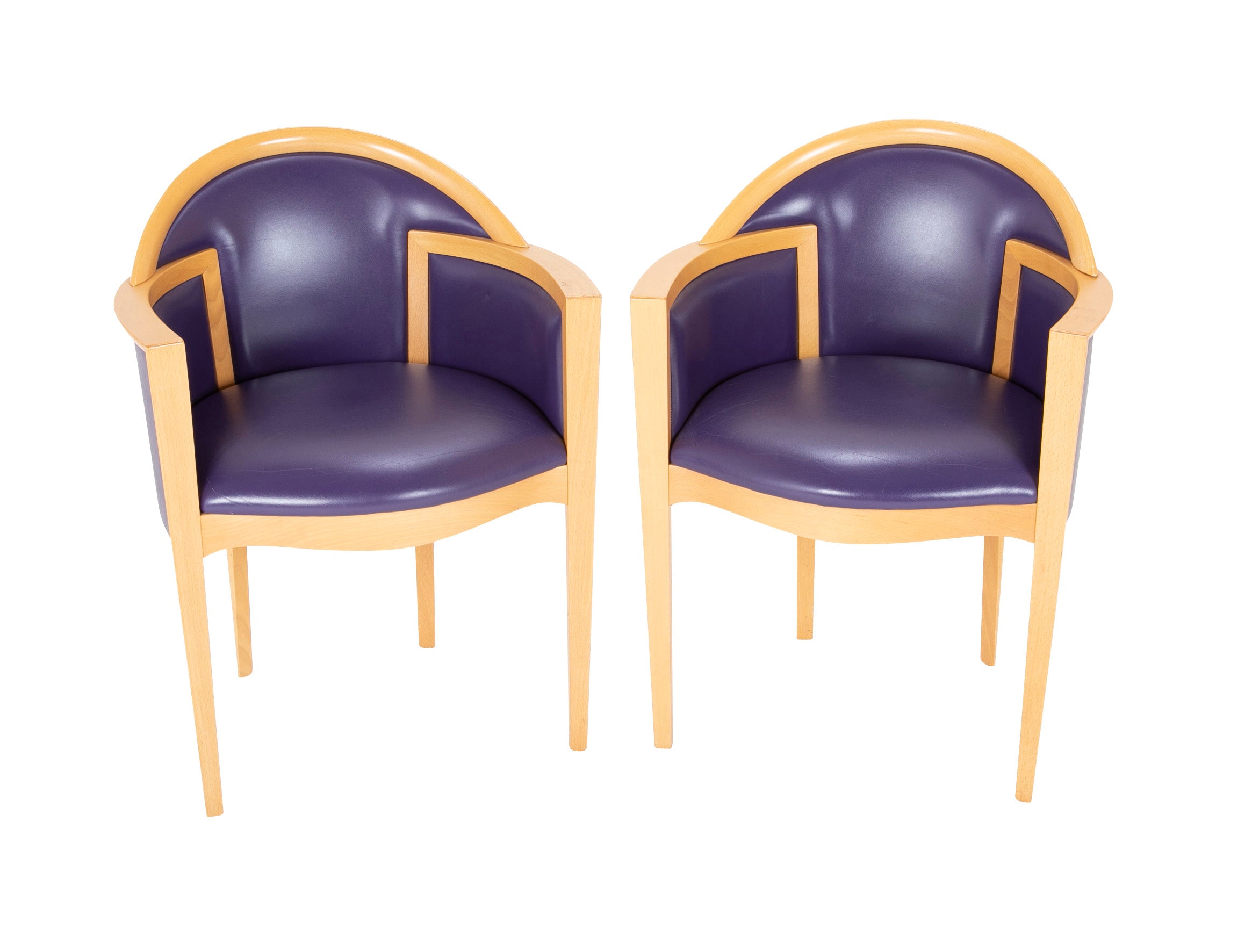 Pair of Italian Purple Leather Beechwood Chairs