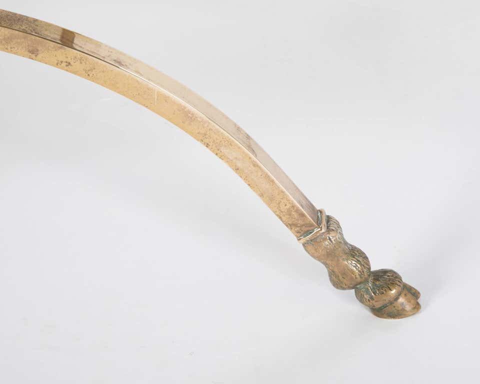 Italian Mid-Century Glass Topped Bronze Side Table with Rams Heads and Hoof Feet