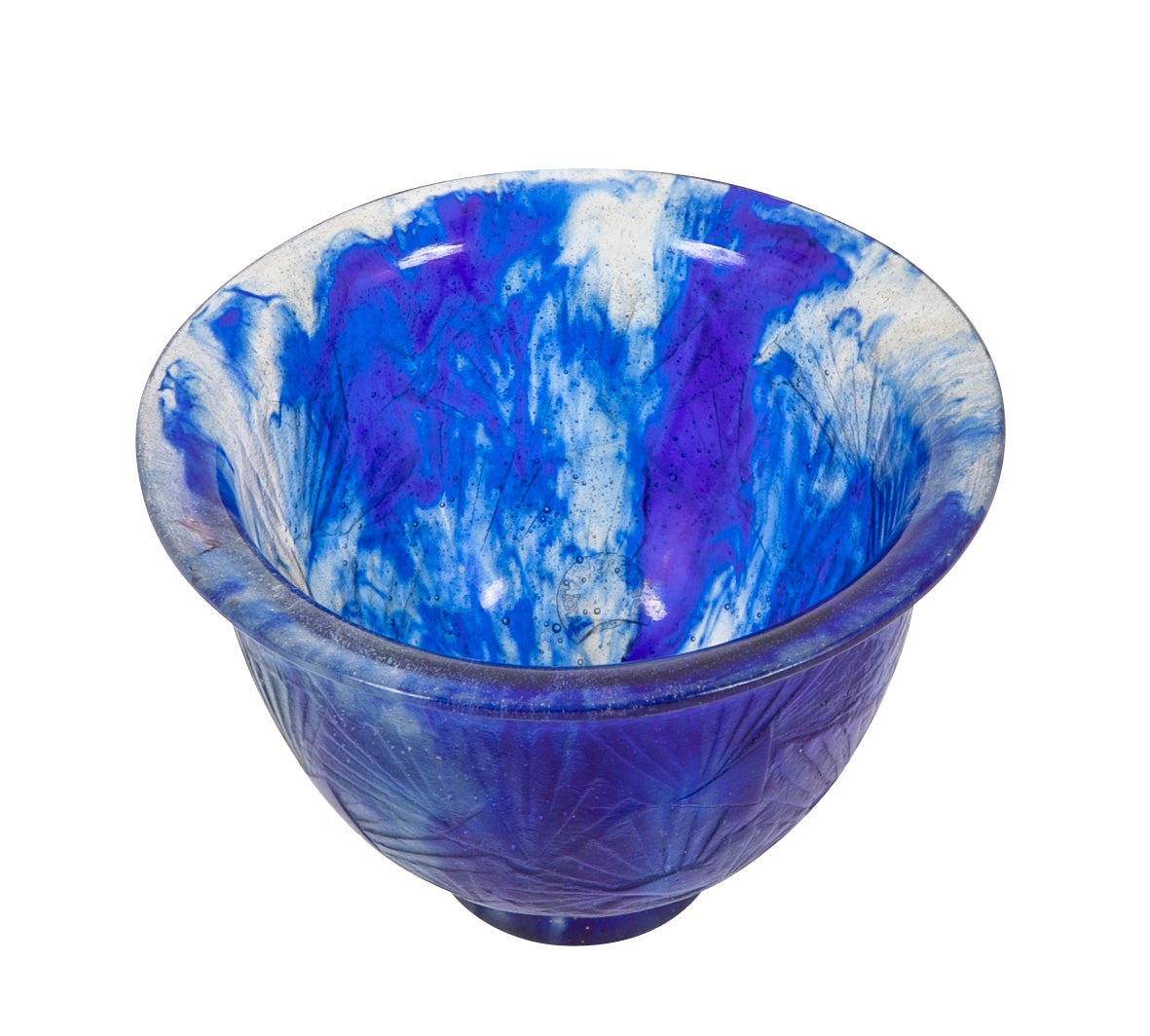 Francois Decorchemont Small Bowl of Pate de Verre in Blue and Colorless Glass