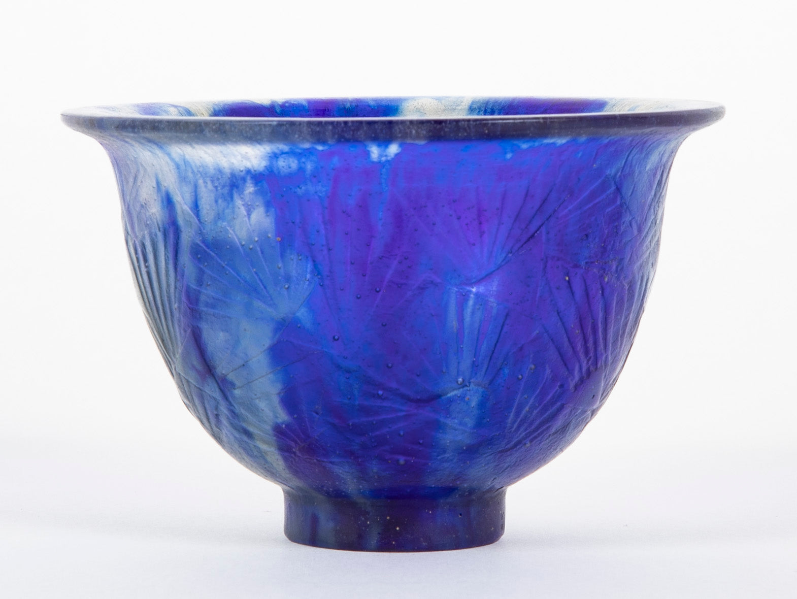 Francois Decorchemont Small Bowl of Pate de Verre in Blue and Colorless Glass