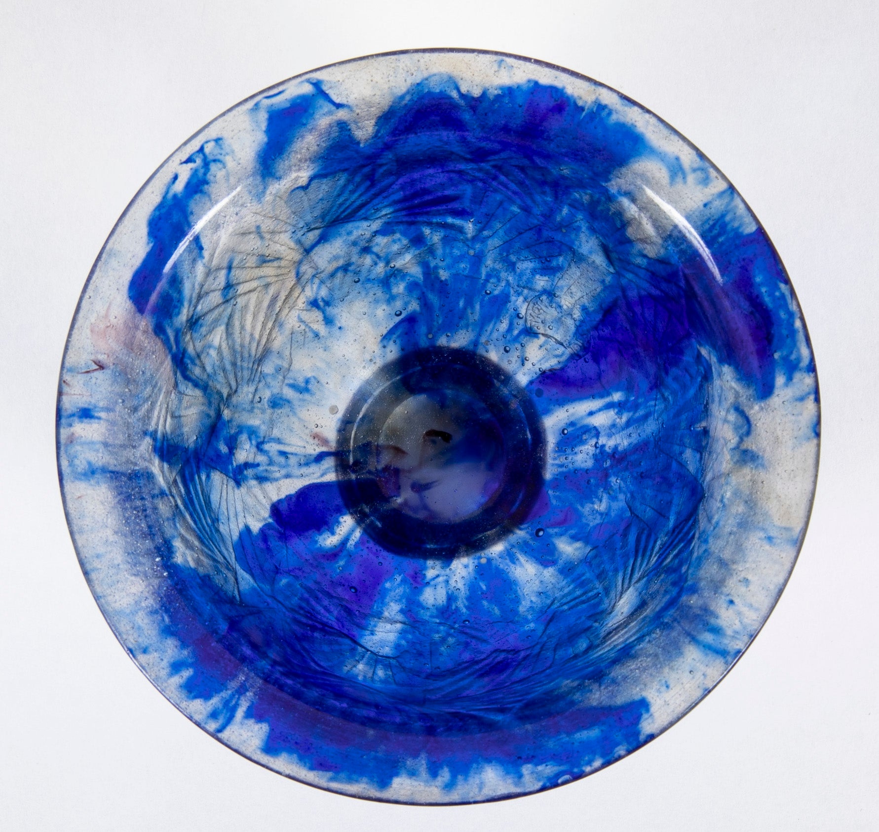 Francois Decorchemont Small Bowl of Pate de Verre in Blue and Colorless Glass