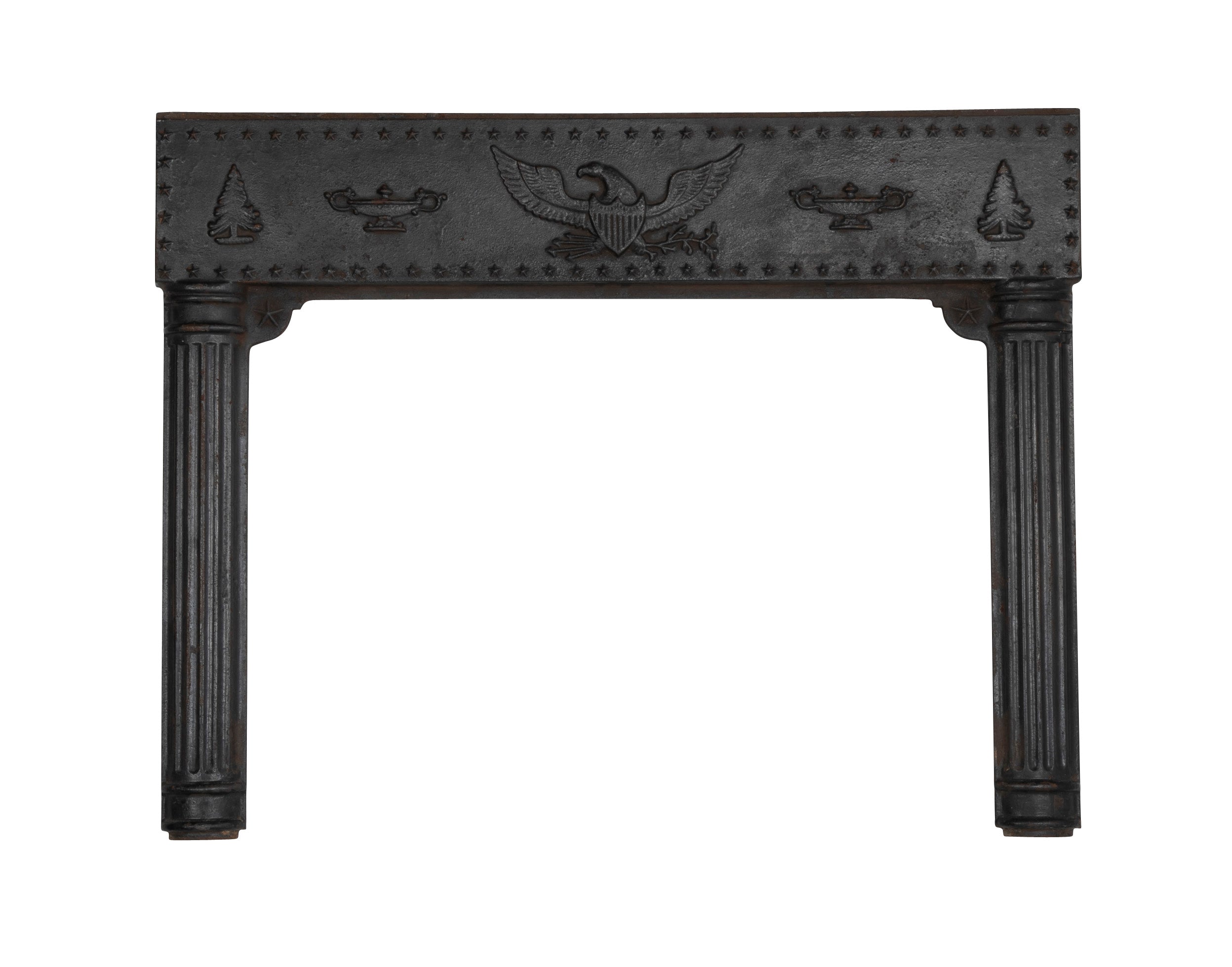 A Piece of an American Cast Iron Stove with Eagle, Wisdom Lamps & Evergreens