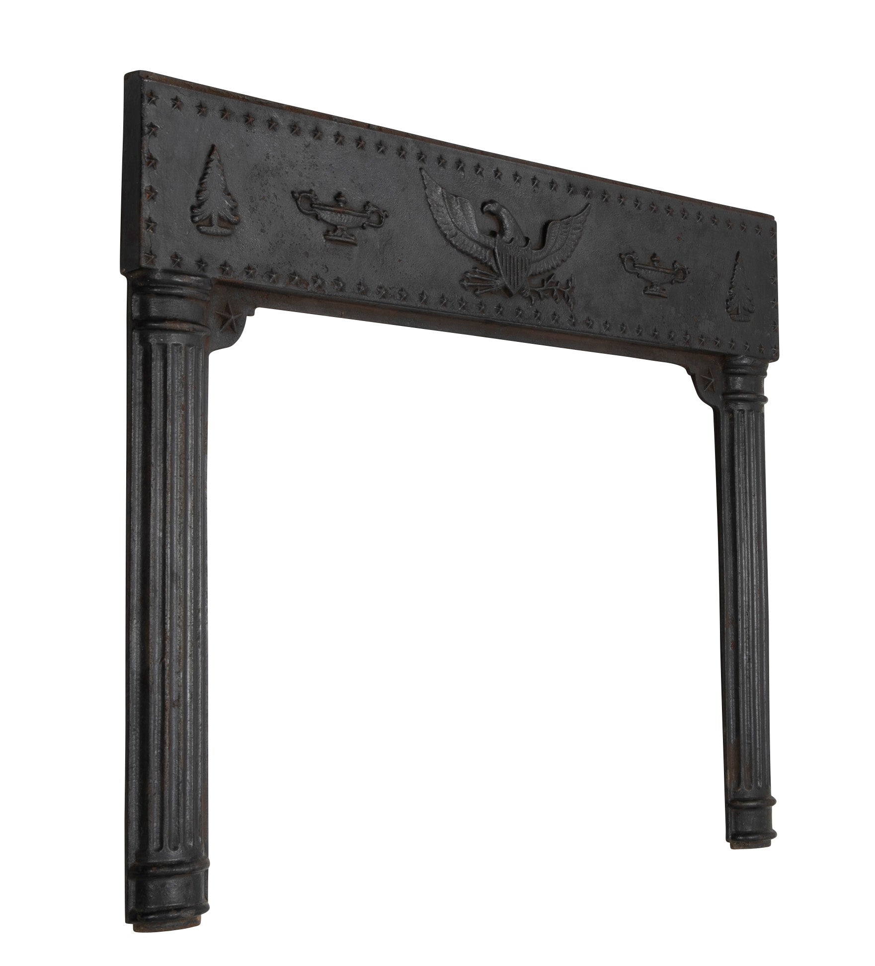 A Piece of an American Cast Iron Stove with Eagle, Wisdom Lamps & Evergreens